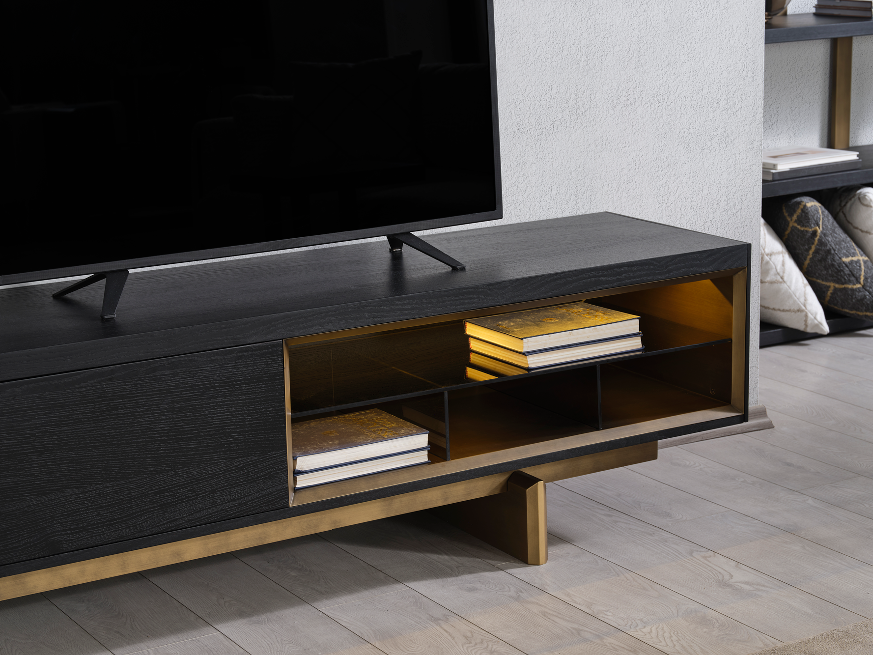 Contemporary Stella TV unit by Netline Home Interior with sleek media storage and modern design for living room organization.
