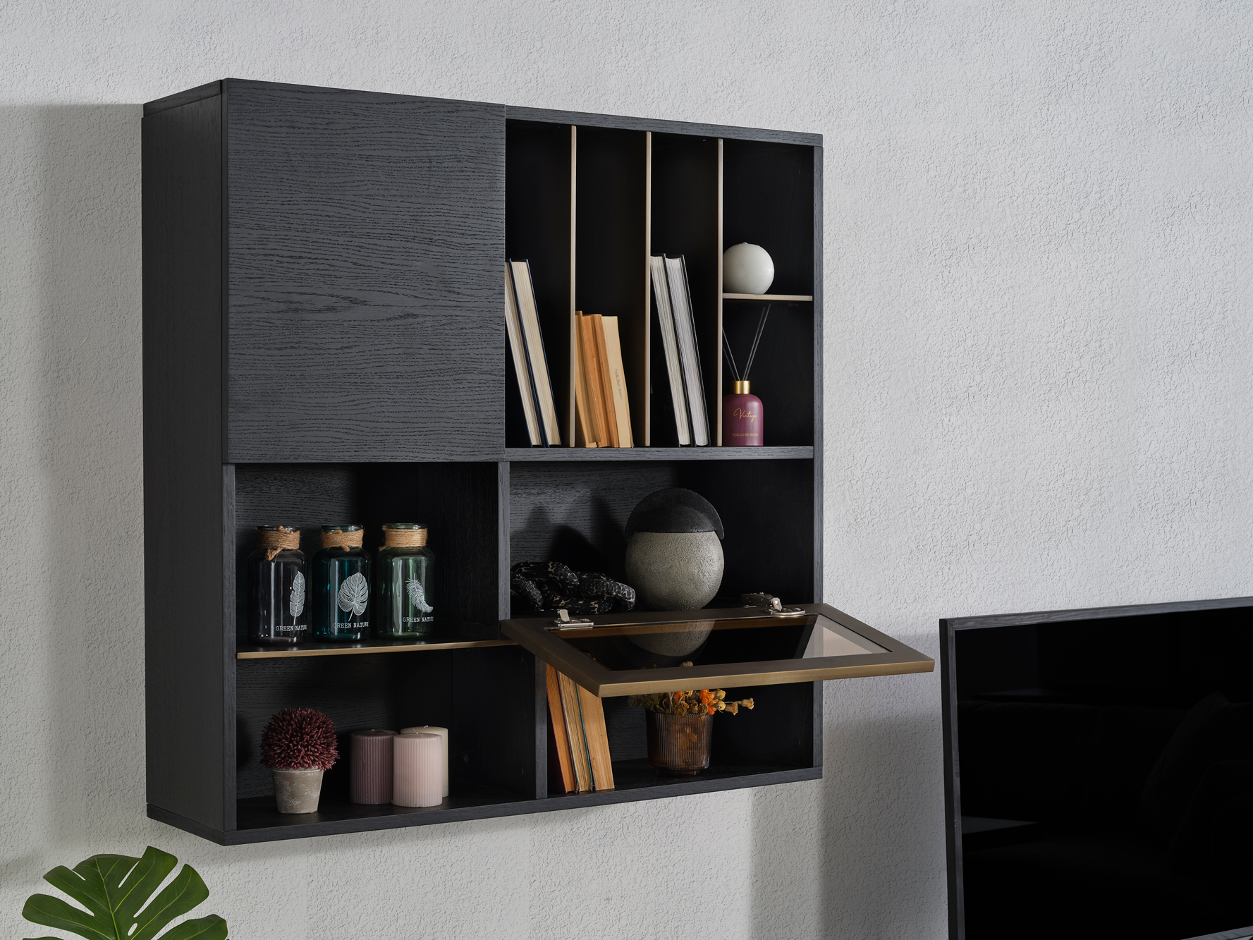Contemporary Stella TV unit by Netline Home Interior with sleek media storage, featuring open shelves and closed cabinets for modern living space.