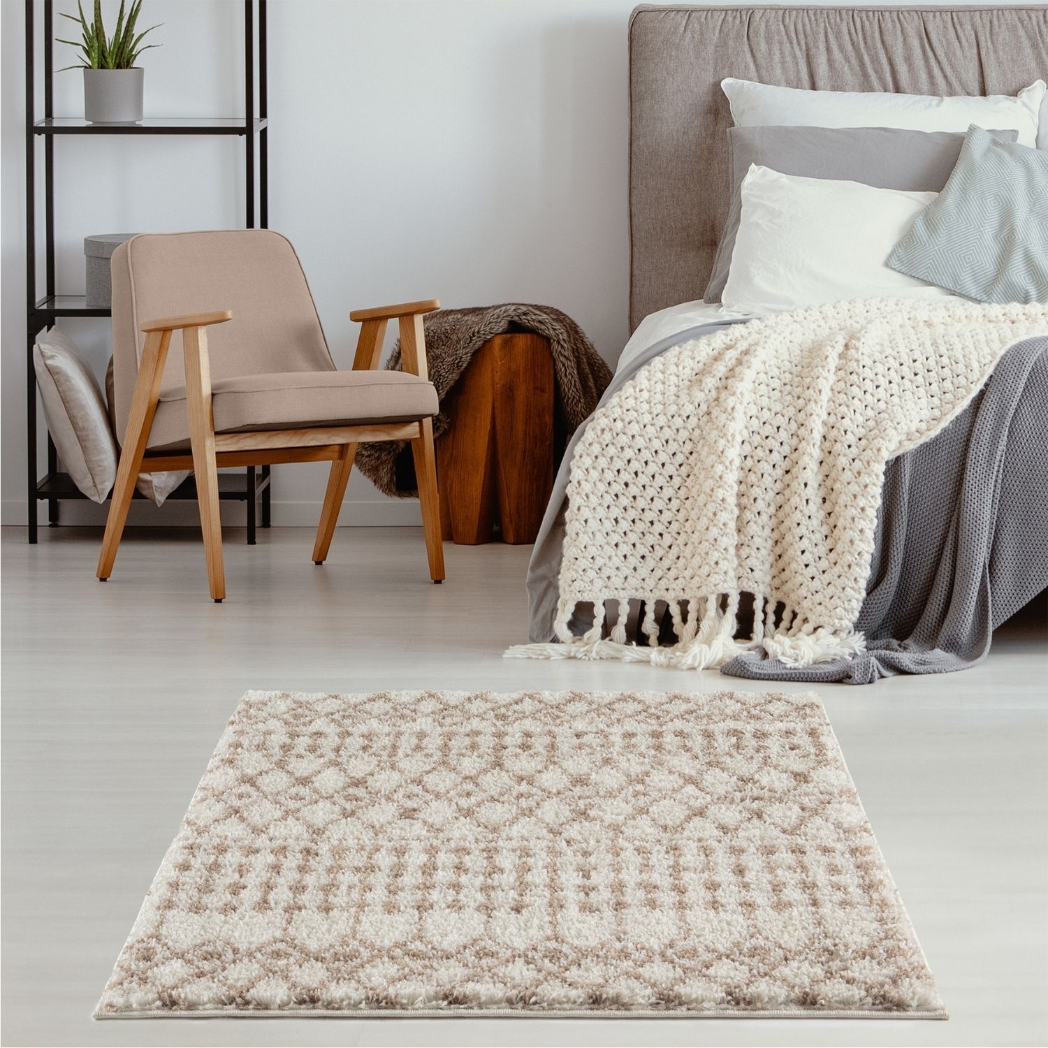 Moroccan Ivory Beige Shaggy Rug | 1030