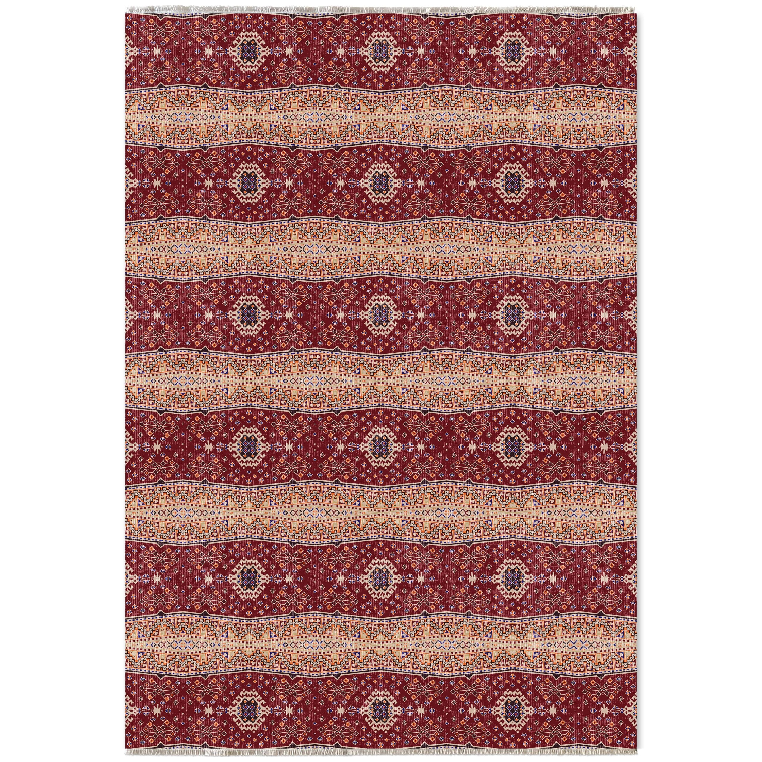 Netline Home Red Burgundy Ethnic Machine Washable Chenille Rug Design 1051 - Hilltop Photoshoot - Netline Home