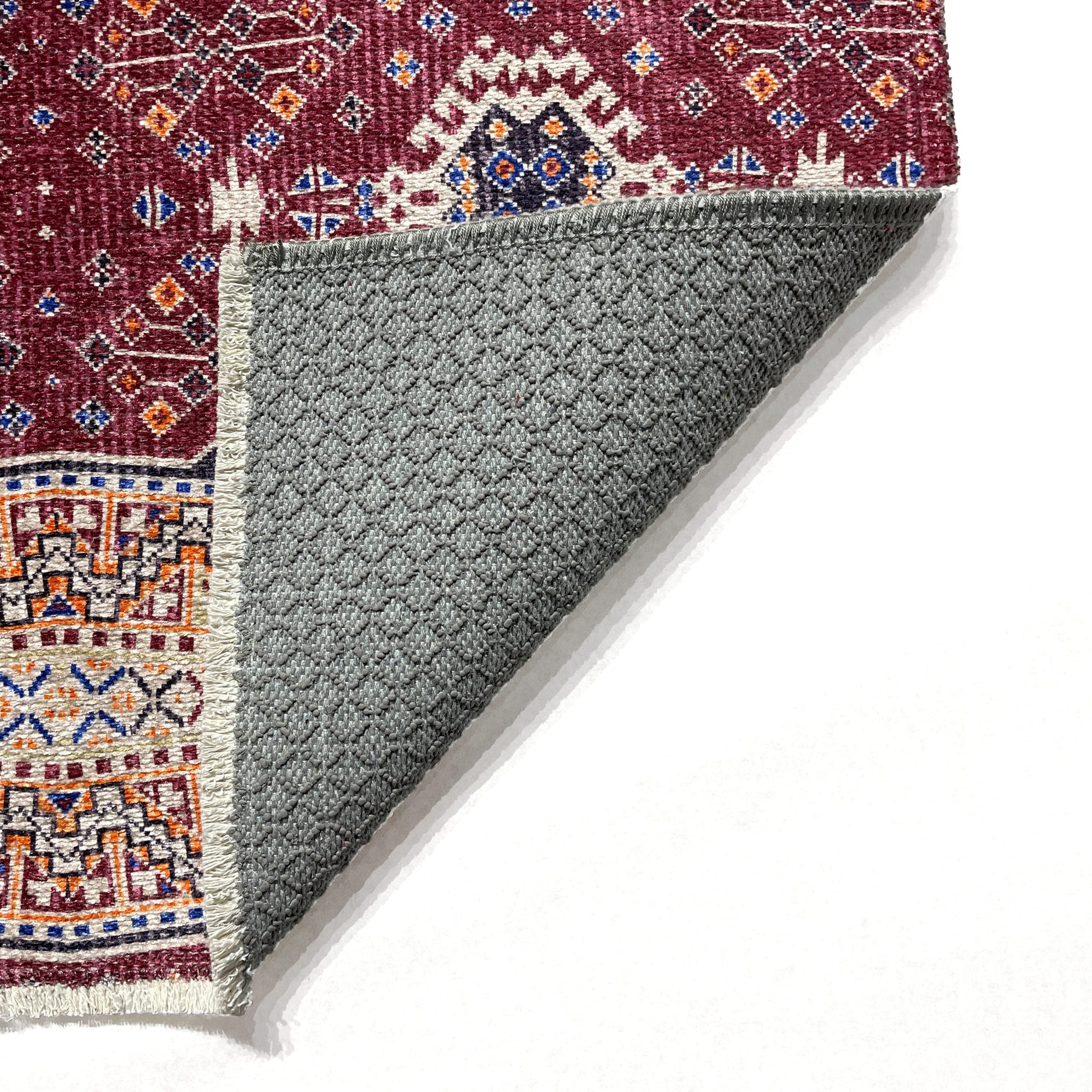 Netline Home Red Burgundy Ethnic Machine Washable Chenille Rug Design NH7080 - Gallery Image 3 - Netline Home