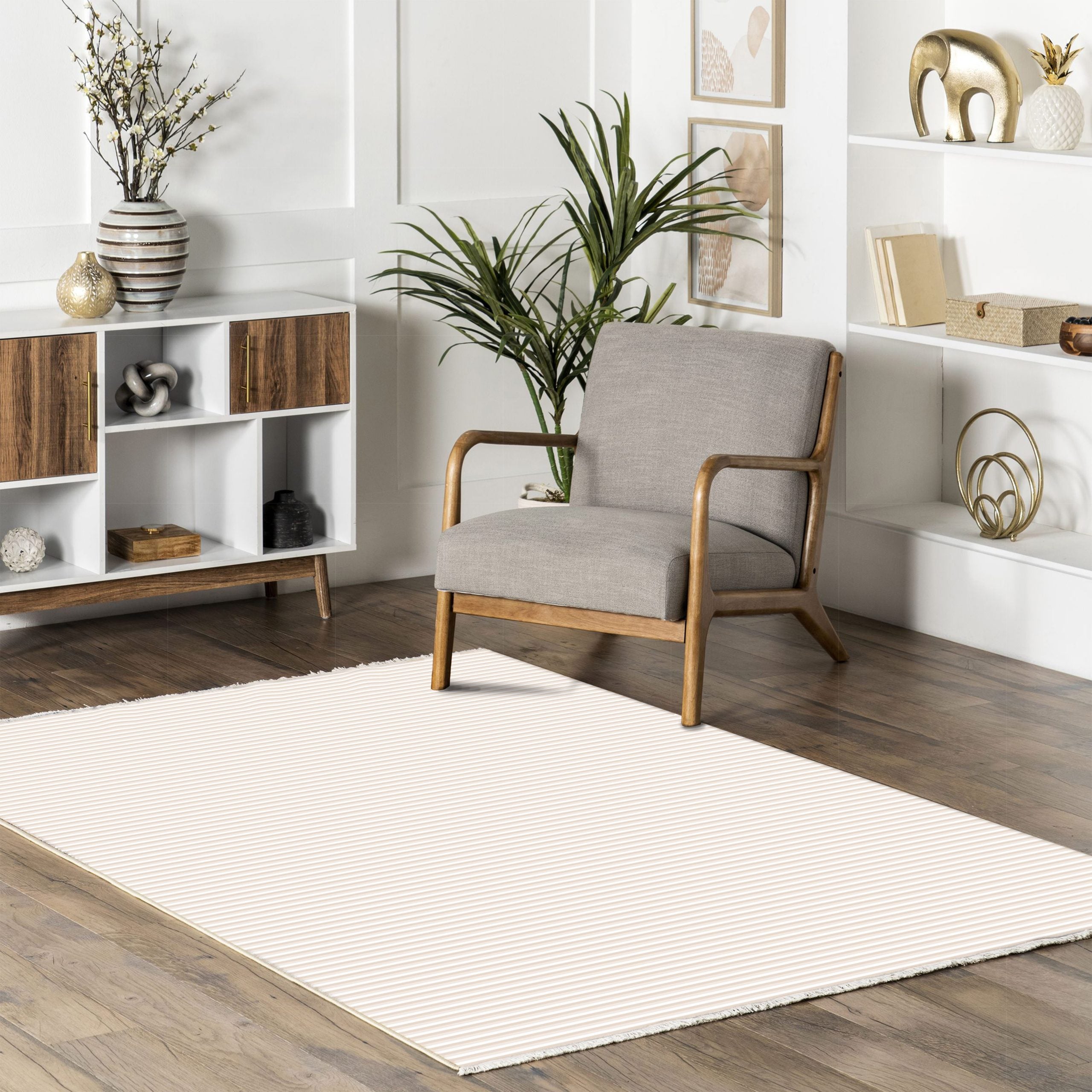 Netline Home Cream White Modern Machine Washable Chenille Rug Design NH7110 - Gallery Image 8 - Netline Home