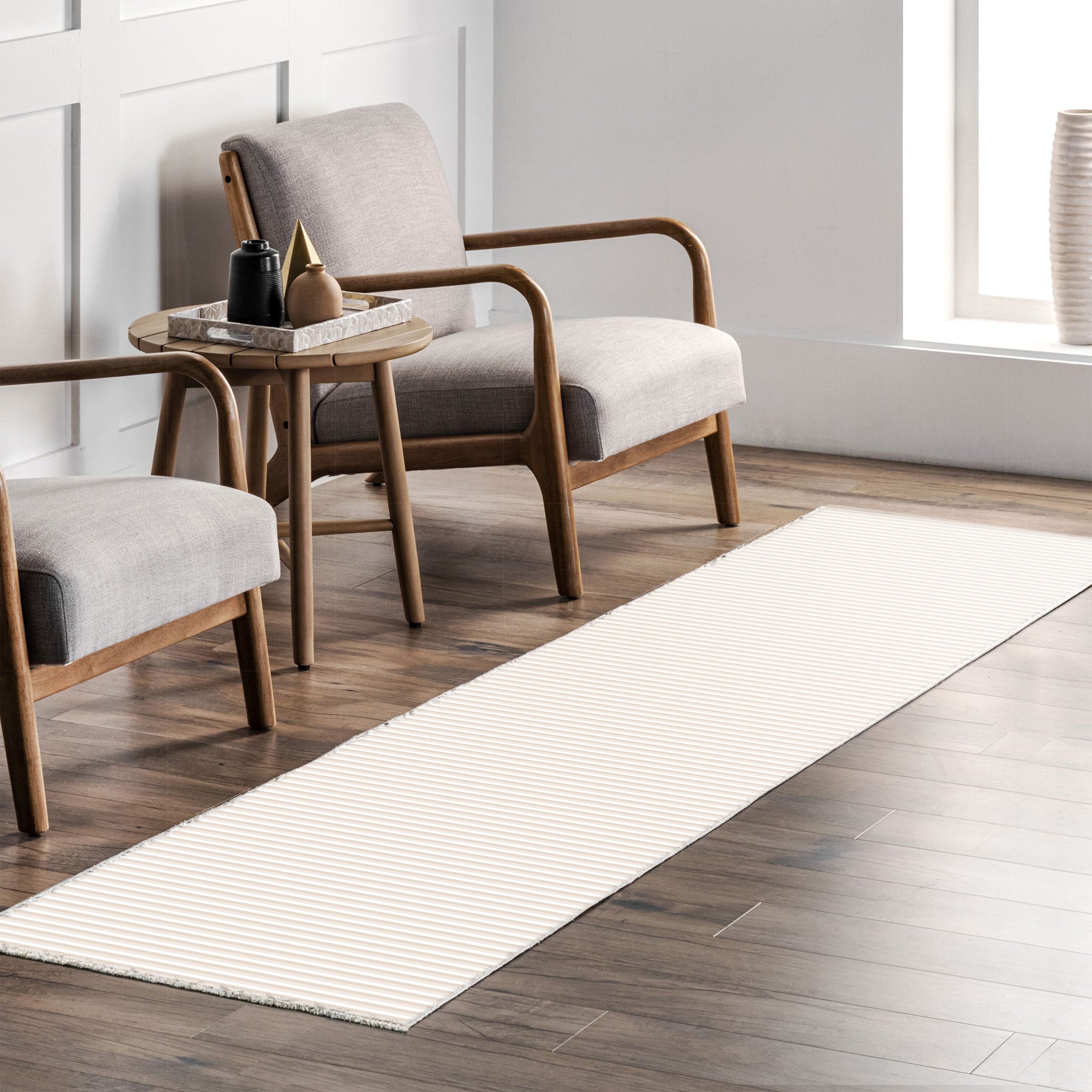 Netline Home Cream White Modern Machine Washable Chenille Rug Design 1058 - Gallery Image 7 - Netline Home