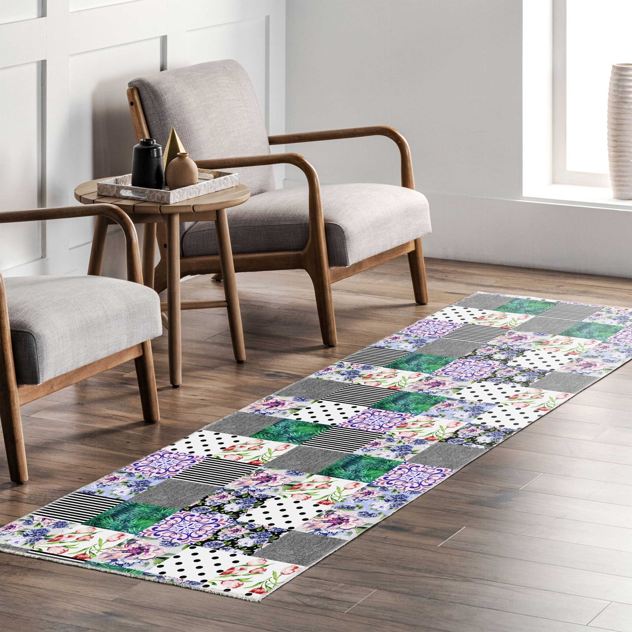 Netline Home Gray Silver Green Khaki Modern Kitchen Machine Washable Chenille Rug Design NH7102 - Gallery Image 7 - Netline Home