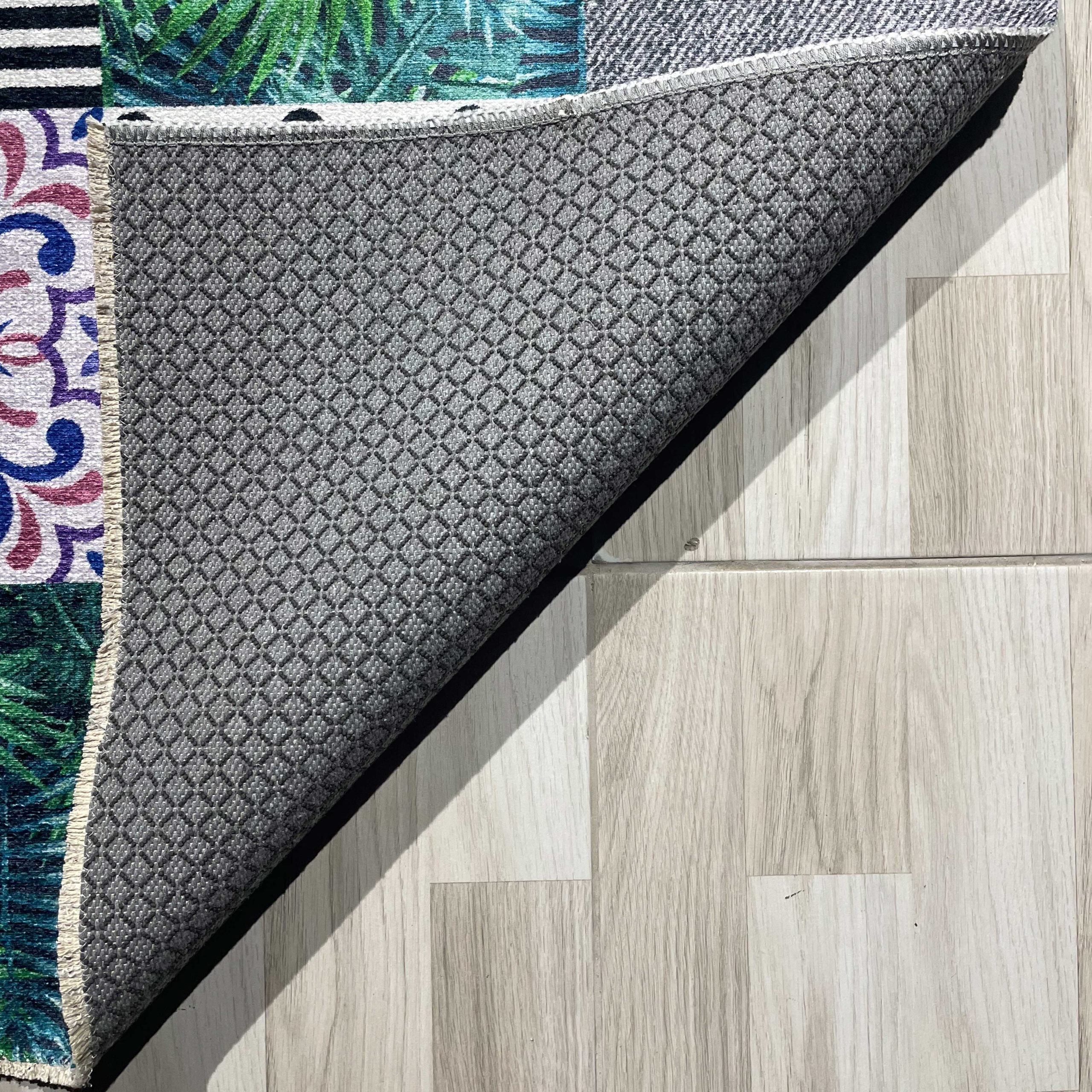 Netline Home Gray Silver Green Khaki Modern Kitchen Machine Washable Chenille Rug Design 109-02 - Gallery Image 3 - Netline Home