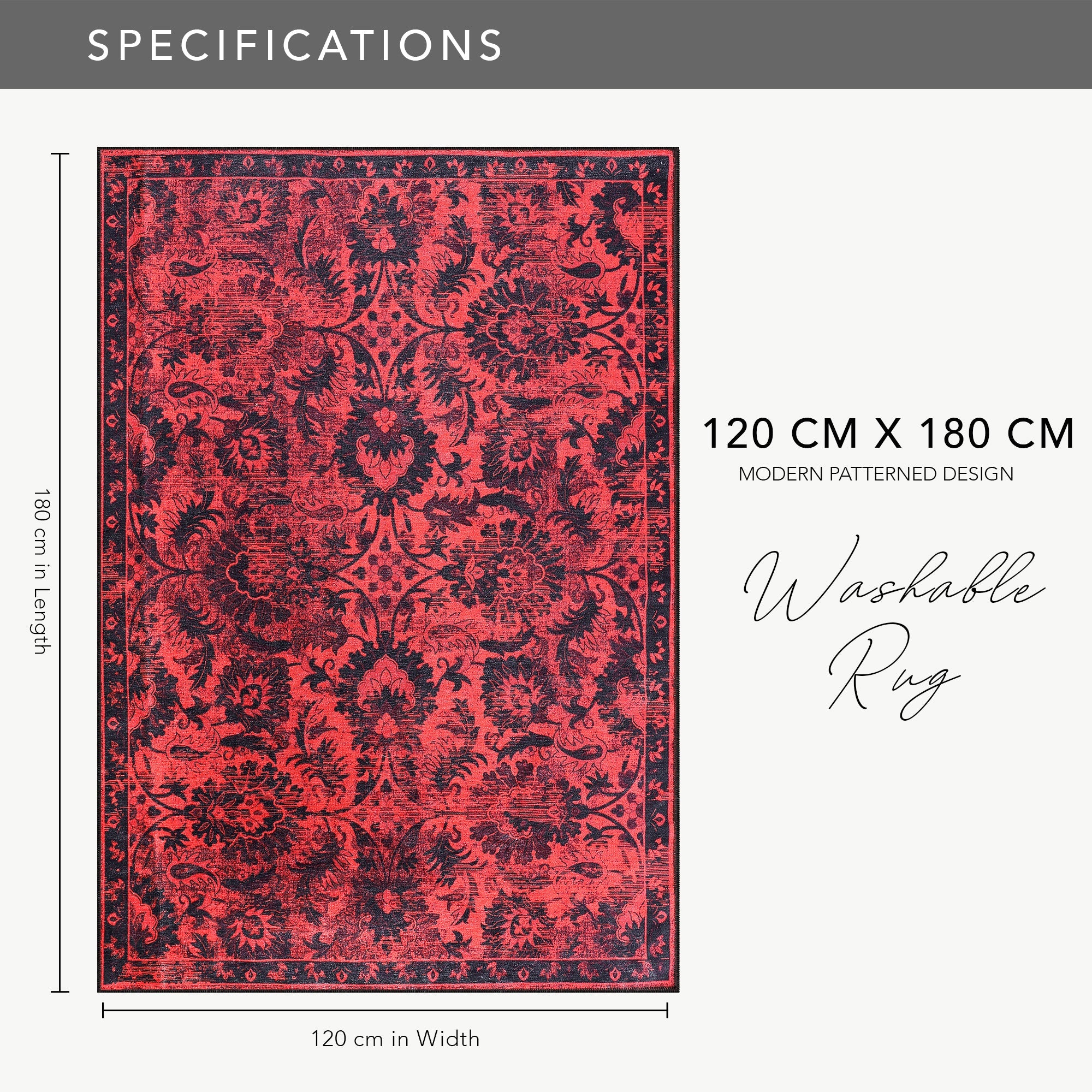 Netline Home Rugs Depot RW1010 – Machine Washable Red Vintage Floral Rug | Damask-Inspired Oriental Carpet for Living Room, Bedroom & Dining