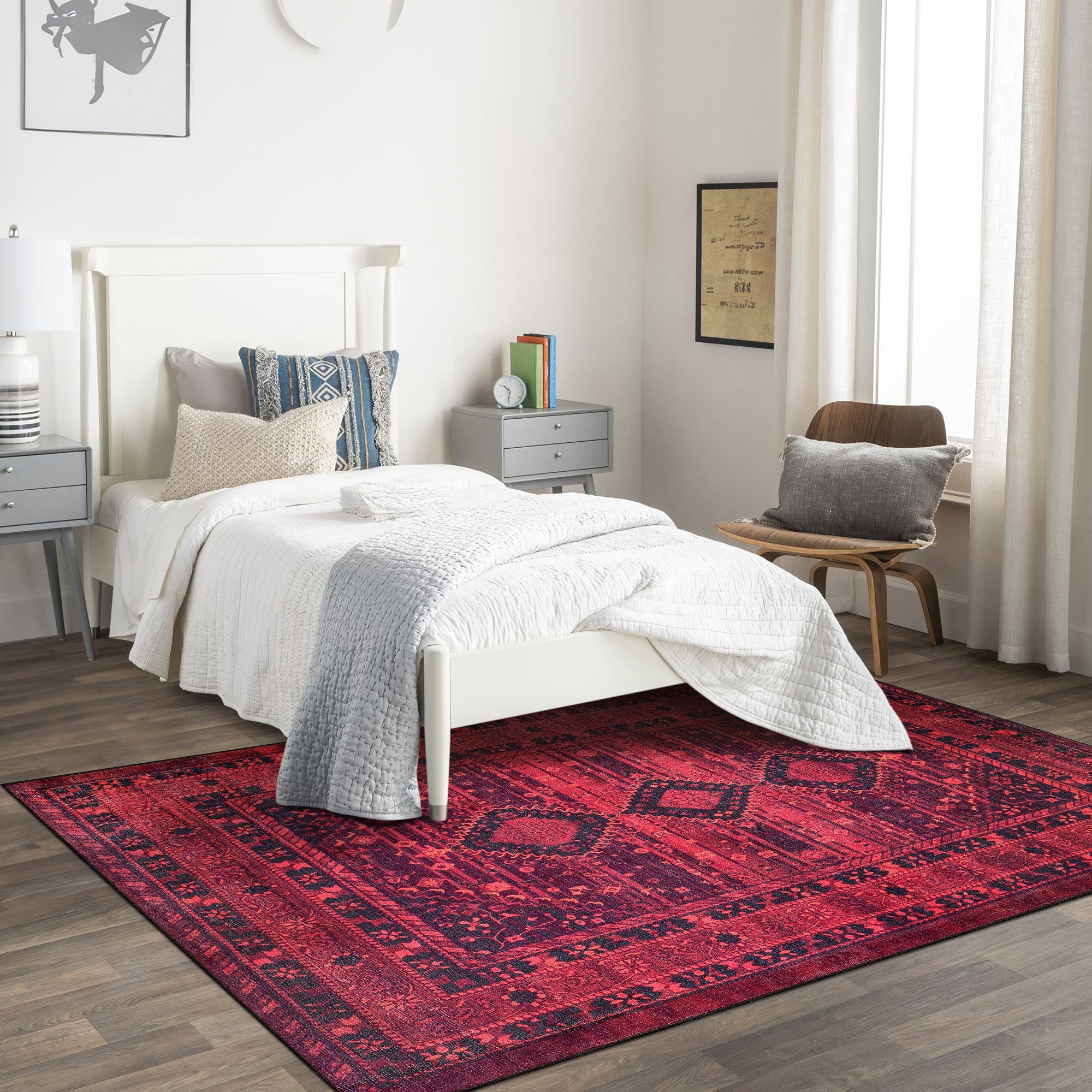 Netline Home Rugs Depot RW1009 – Machine Washable Red Tribal Medallion Rug | Oriental Geometric Carpet for Living Room, Bedroom & Office