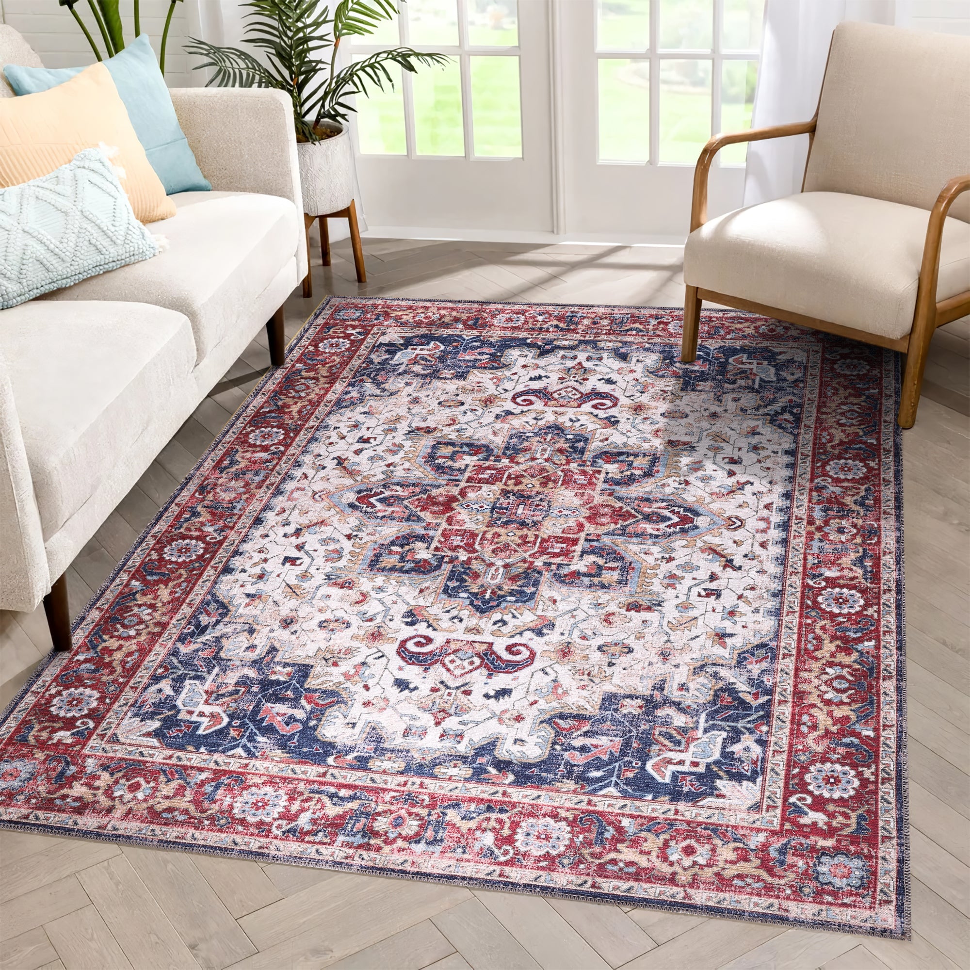 Netline Home Rugs Depot NH1323 – Machine Washable Persian Heriz Rug | Traditional Oriental Medallion Carpet for Living Room, Bedroom & Dining