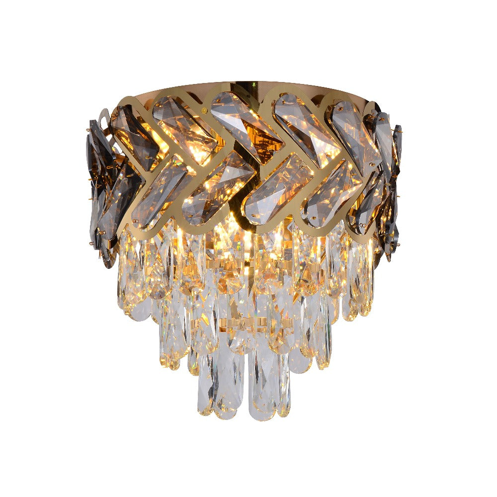 Herringbone crystal chandelier ceiling light in gold, contemporary design with hanging crystal accents for home lighting.