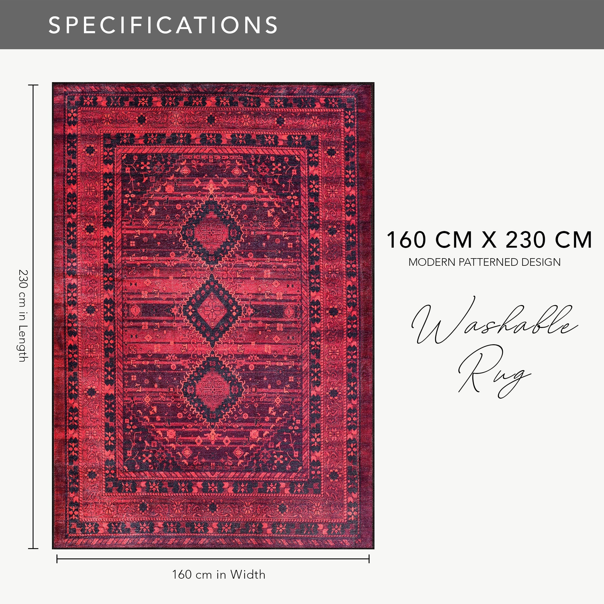 Netline Home Rugs Depot RW1009 – Machine Washable Red Tribal Medallion Rug | Oriental Geometric Carpet for Living Room, Bedroom & Office