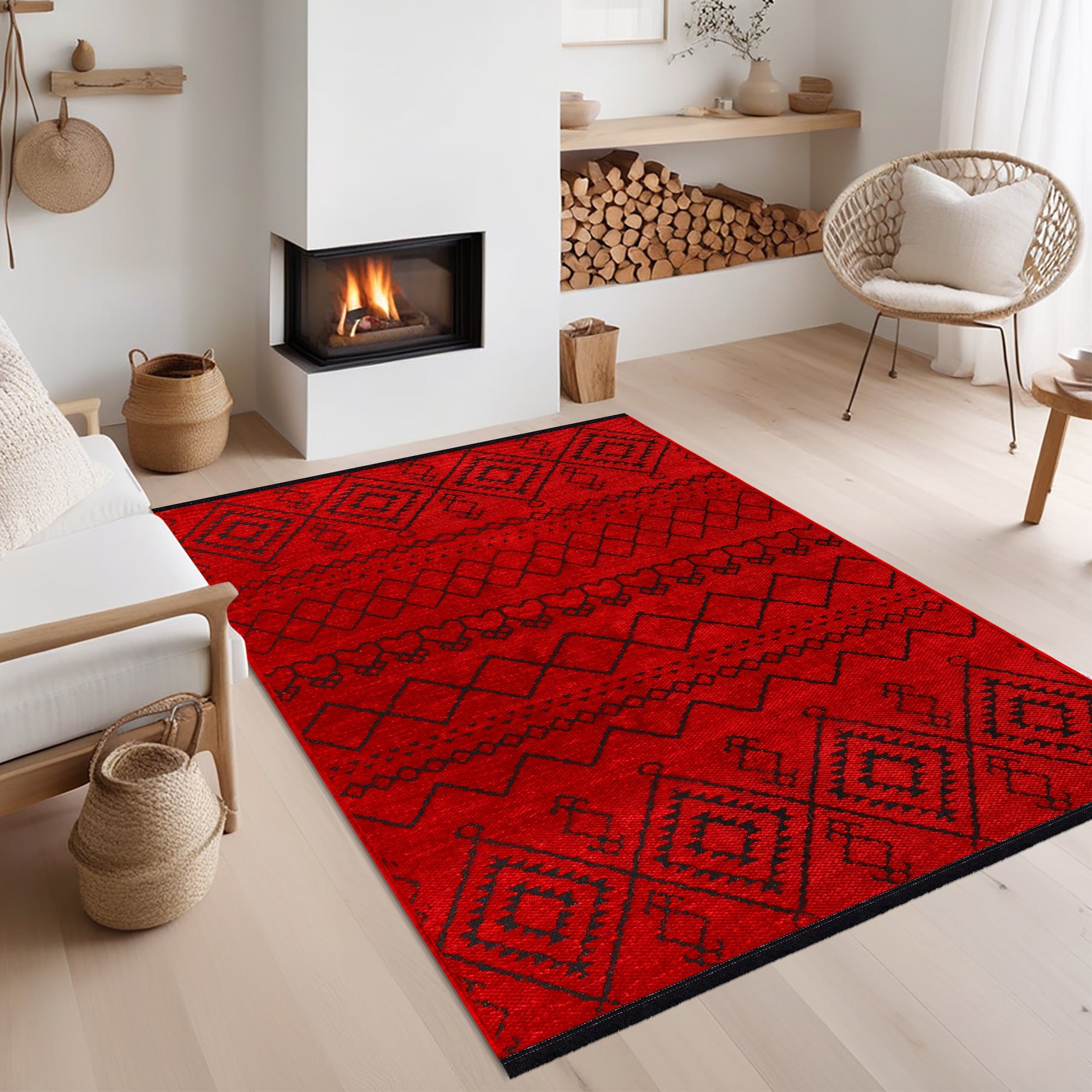 Netline Home Machine Washable Rug RW1801 – RED Soft Chenille