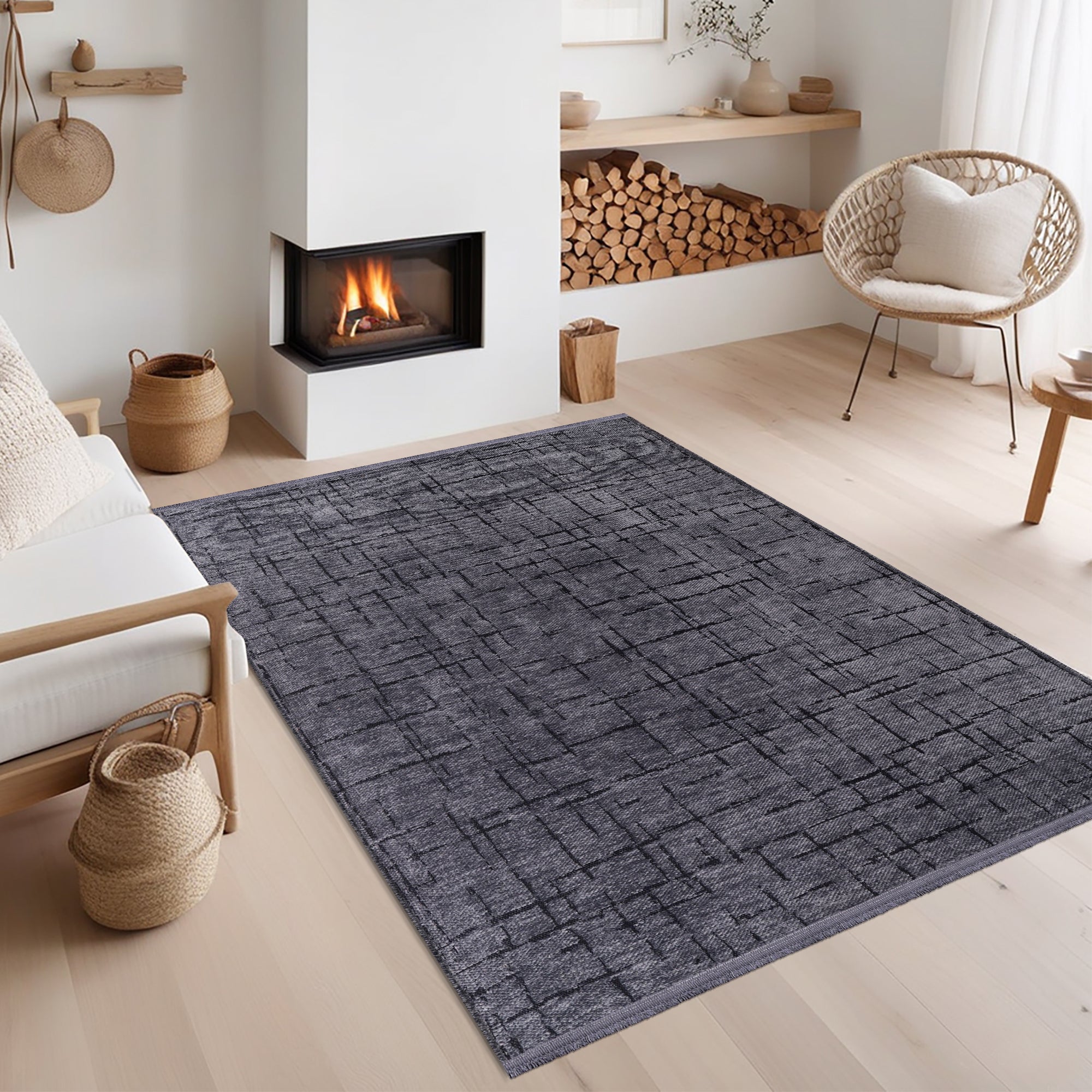 Netline Home Machine Washable Rug NT201 – DARK GRAY Soft Chenille