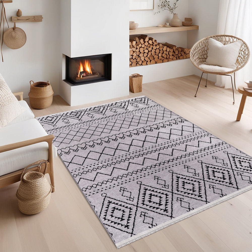 Gray washable rug from Netline Home with soft chenille texture, machine washable for easy cleaning and durable comfort.