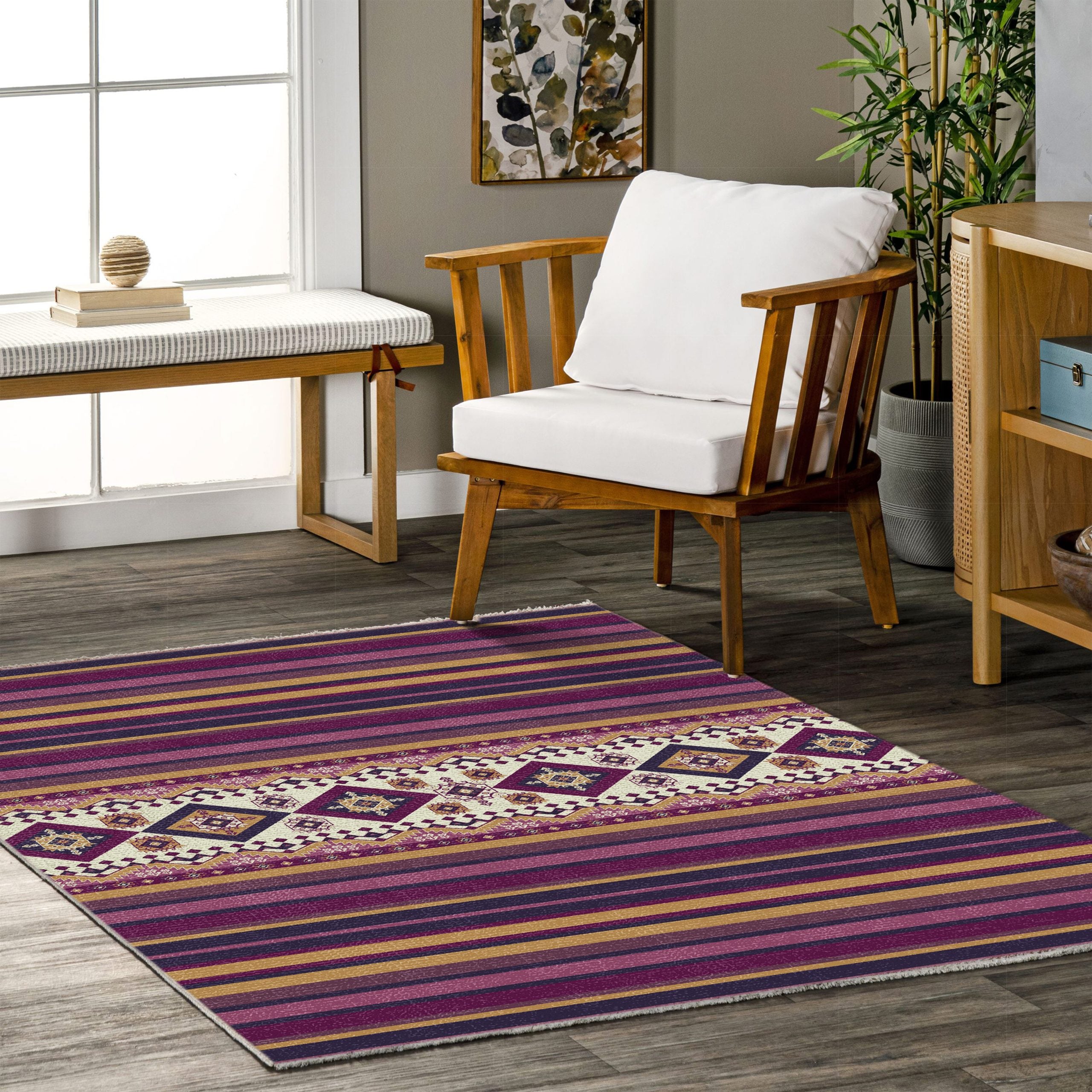 Netline Home Lilac Purple Ethnic Classic Machine Washable Chenille Rug Design NH7040 - Gallery Image 5 - Netline Home