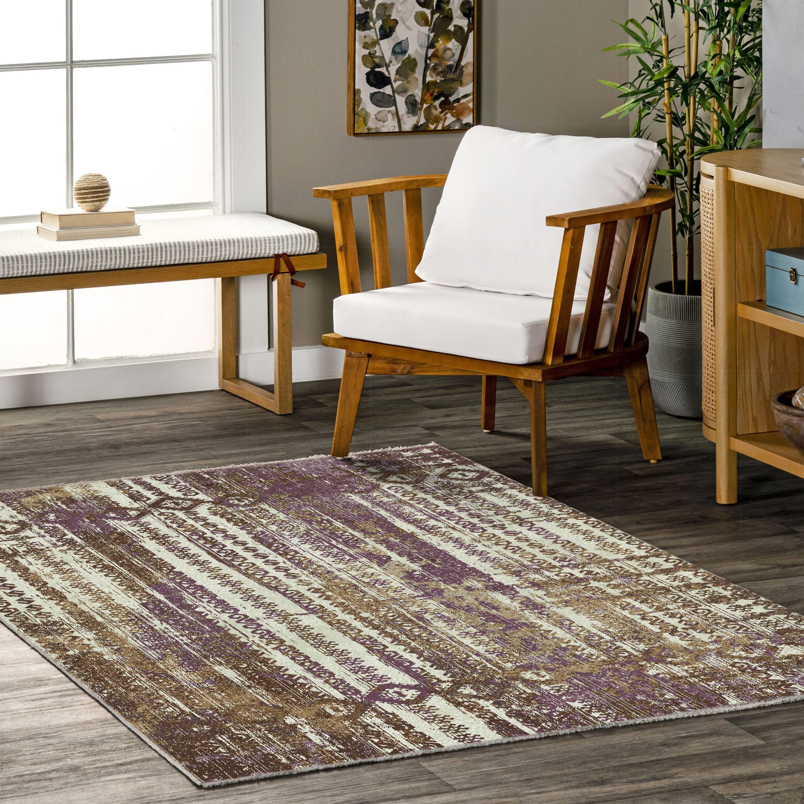 Netline Home Lilac Purple Ethnic Machine Washable Chenille Rug Design NH7041 - Gallery Image 5 - Netline Home