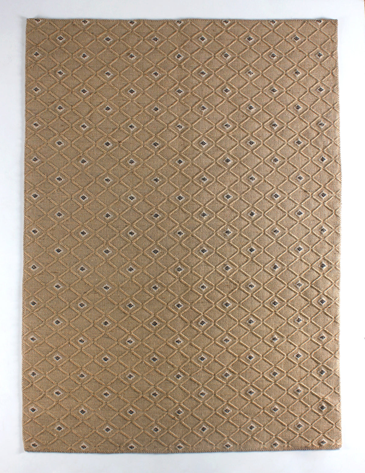 Natural jute geometric washable rug by Netline Home with beige and black patterns, featuring a flatweave design and cotton backing.