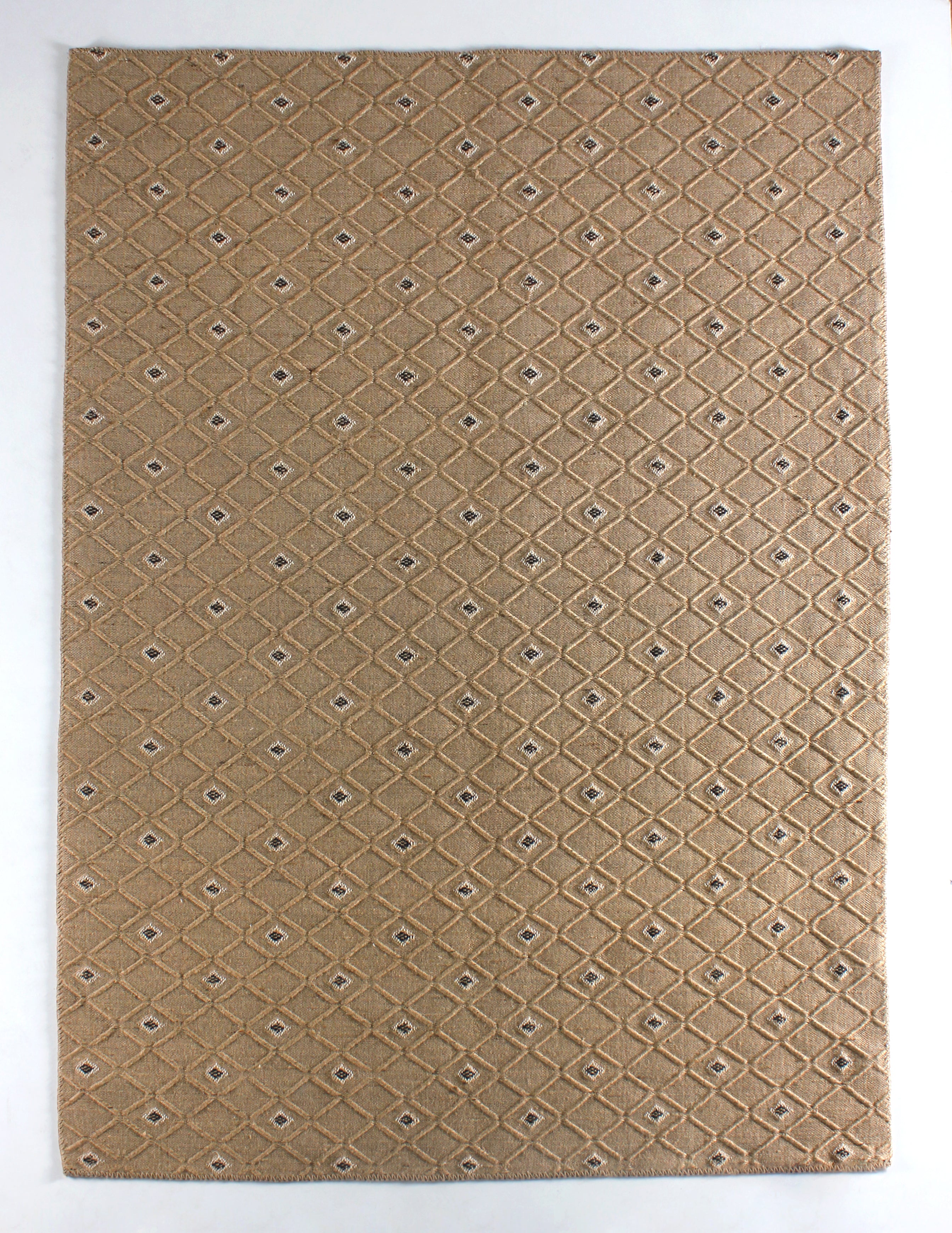 Natural Jute Geometric Rug – Flatweave Eco-Friendly Carpet with Cotton Backing (Beige & Black Pattern)