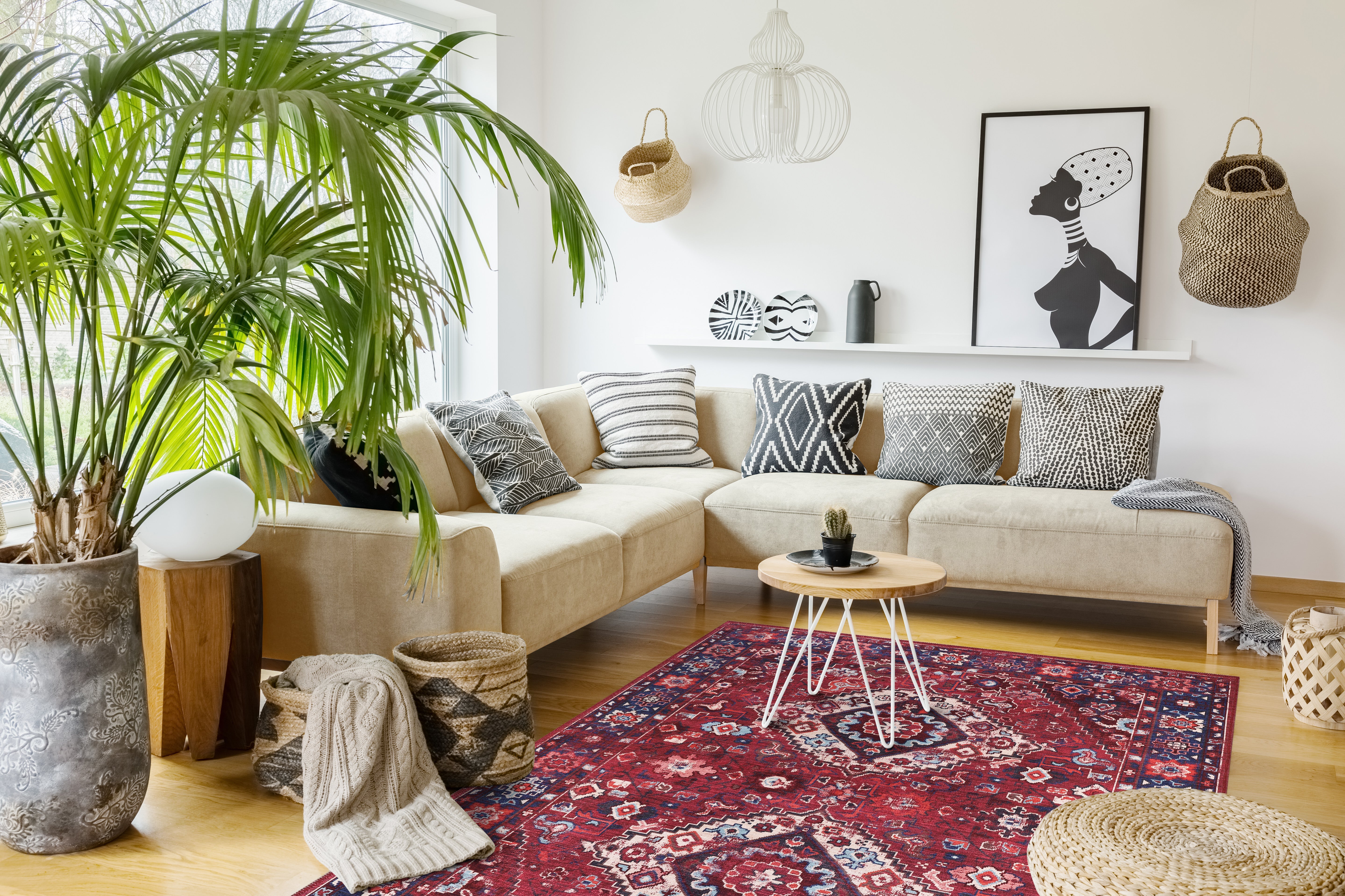 Netline Home Rugs Depot Geometric Black & White Patchwork Washable Rug Design 1307