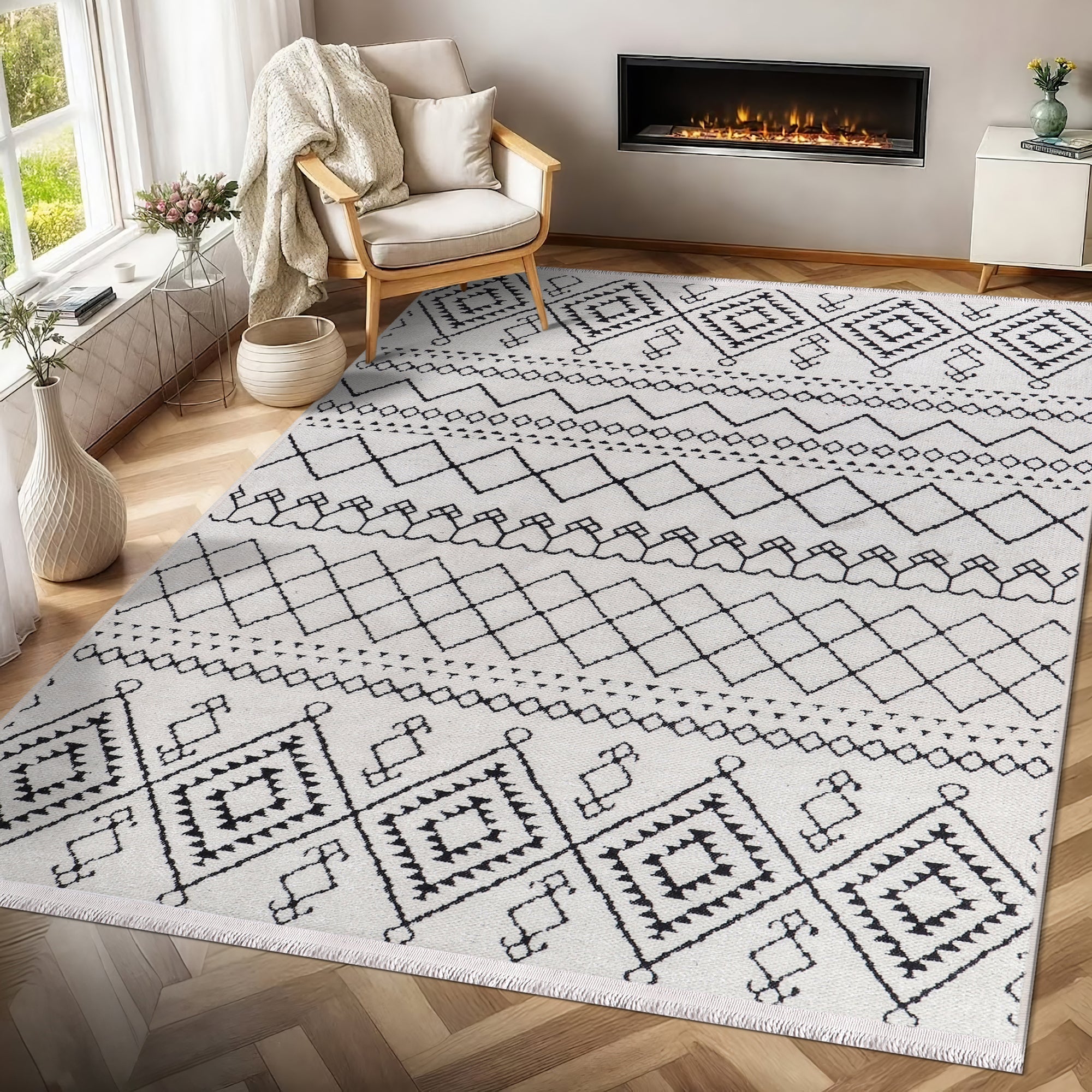 Netline Home Machine Washable Rug RW1801 – WHITE Soft Chenille