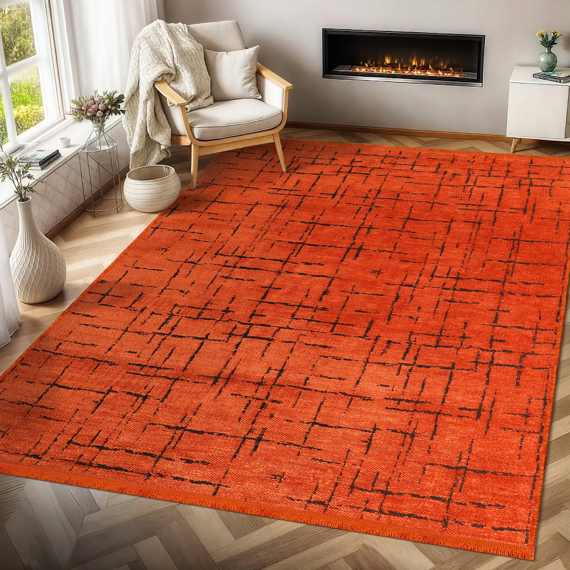 Netline Home Machine Washable Rug NT201 – ORANGE Soft Chenille