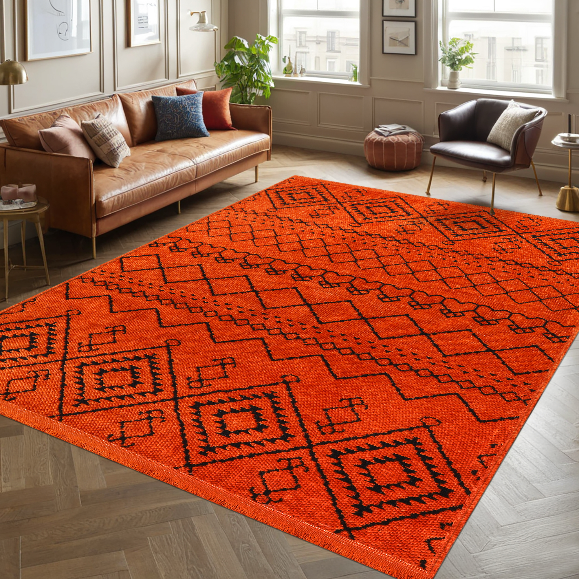 Netline Home Machine Washable Rug RW1801 – ORANGE Soft Chenille