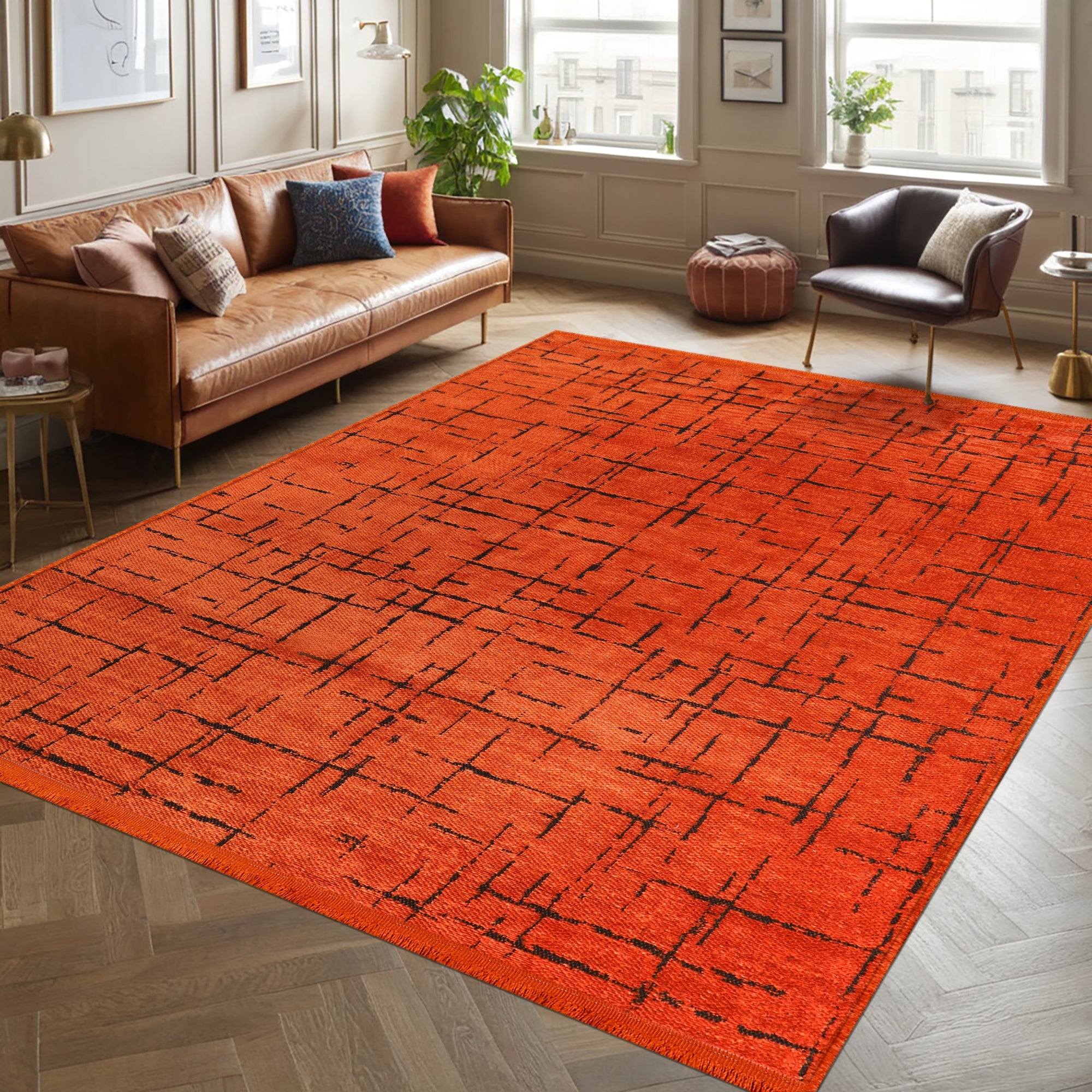 Netline Home Machine Washable Rug NT201 – ORANGE Soft Chenille