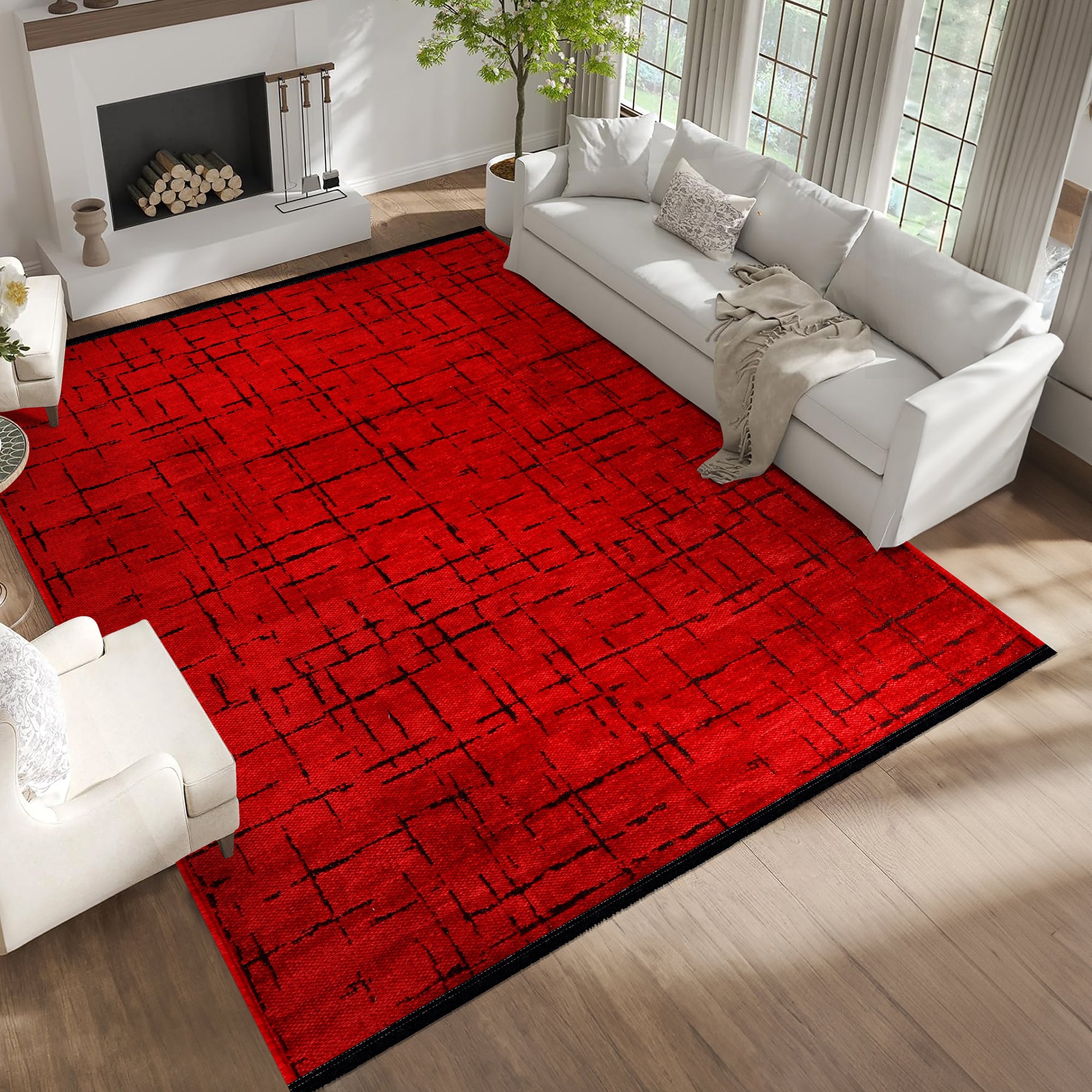 Netline Home Machine Washable Rug NT201 – RED Soft Chenille