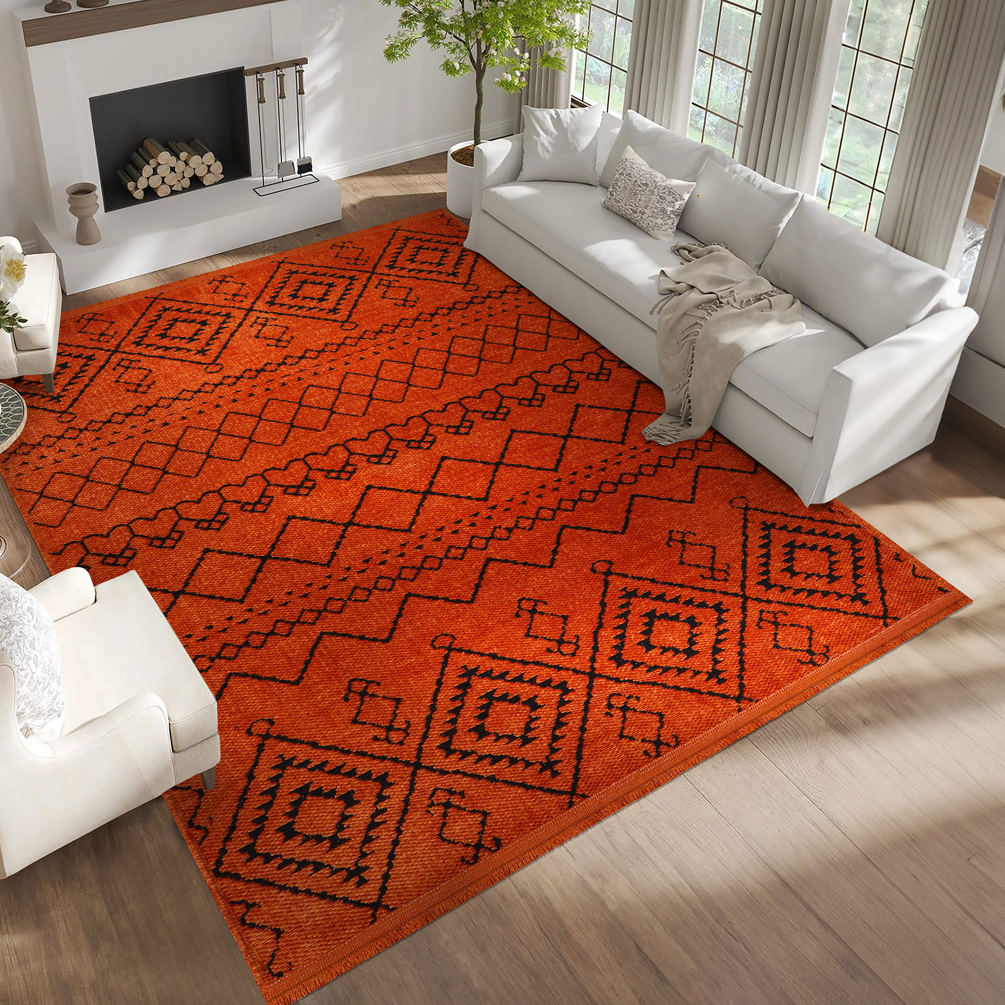 Netline Home Machine Washable Rug RW1801 – ORANGE Soft Chenille