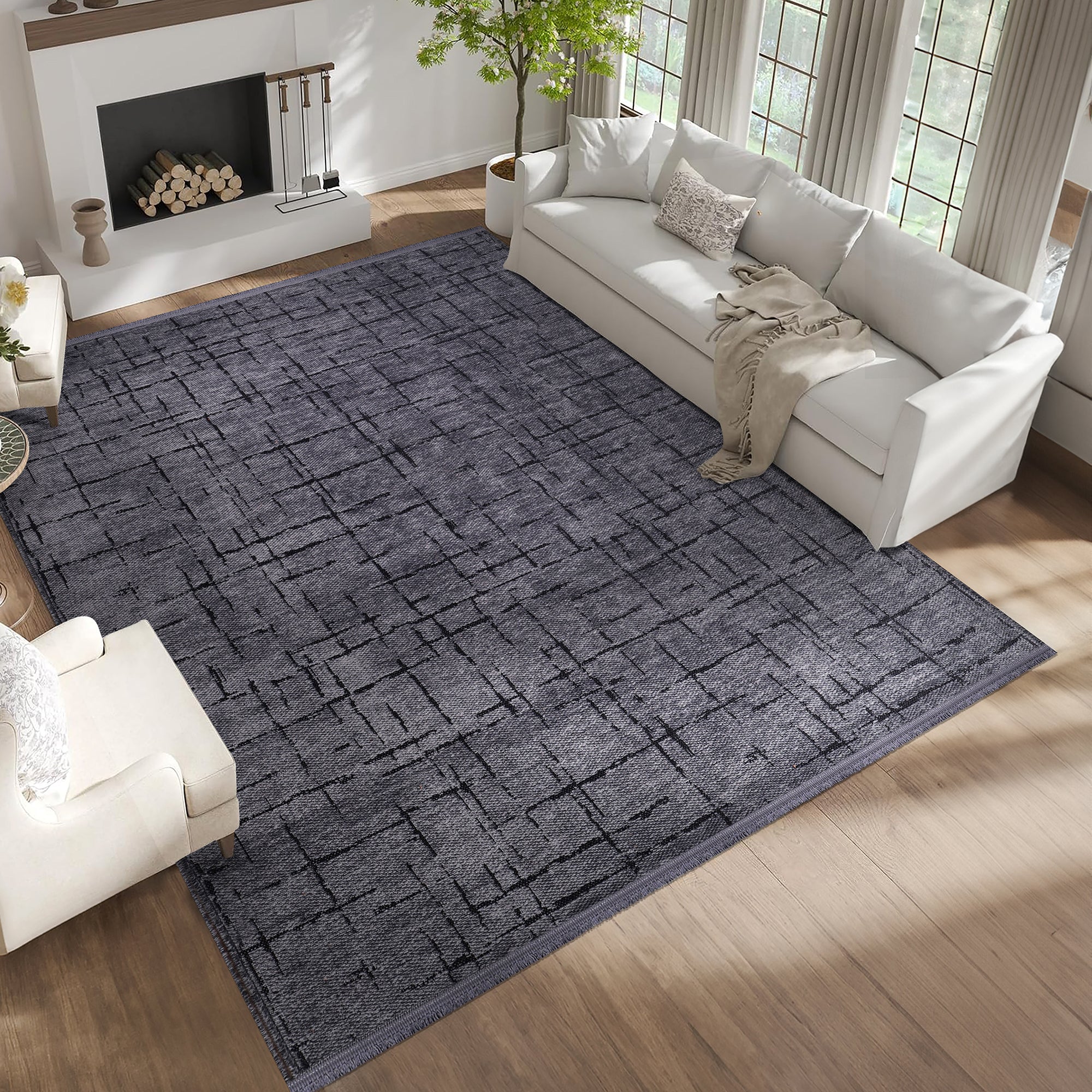Netline Home Machine Washable Rug NT201 – DARK GRAY Soft Chenille