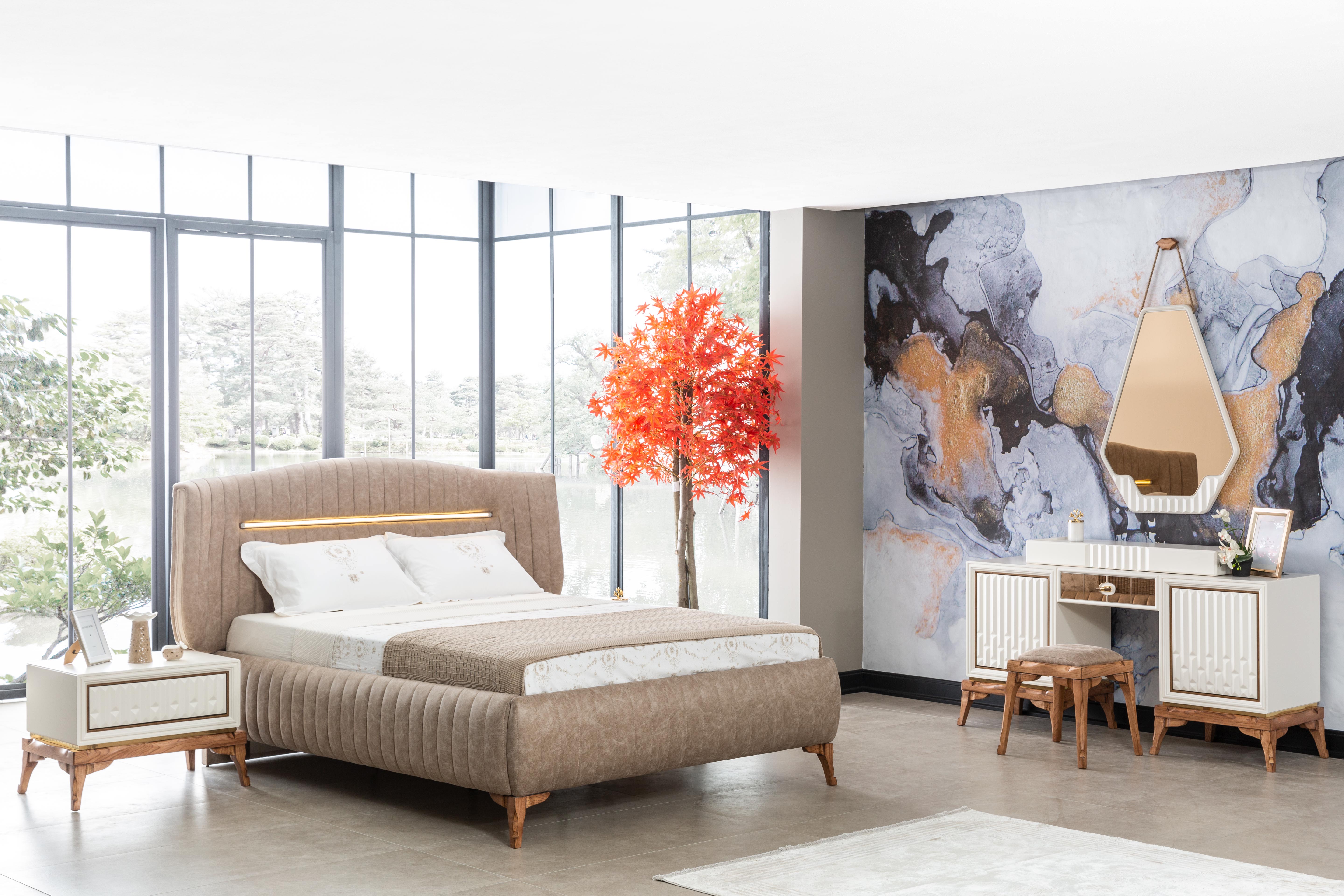 Netline Home Interior Tetra bedroom headboard and base, stylish bed support with a modern design and neutral fabric finish.
