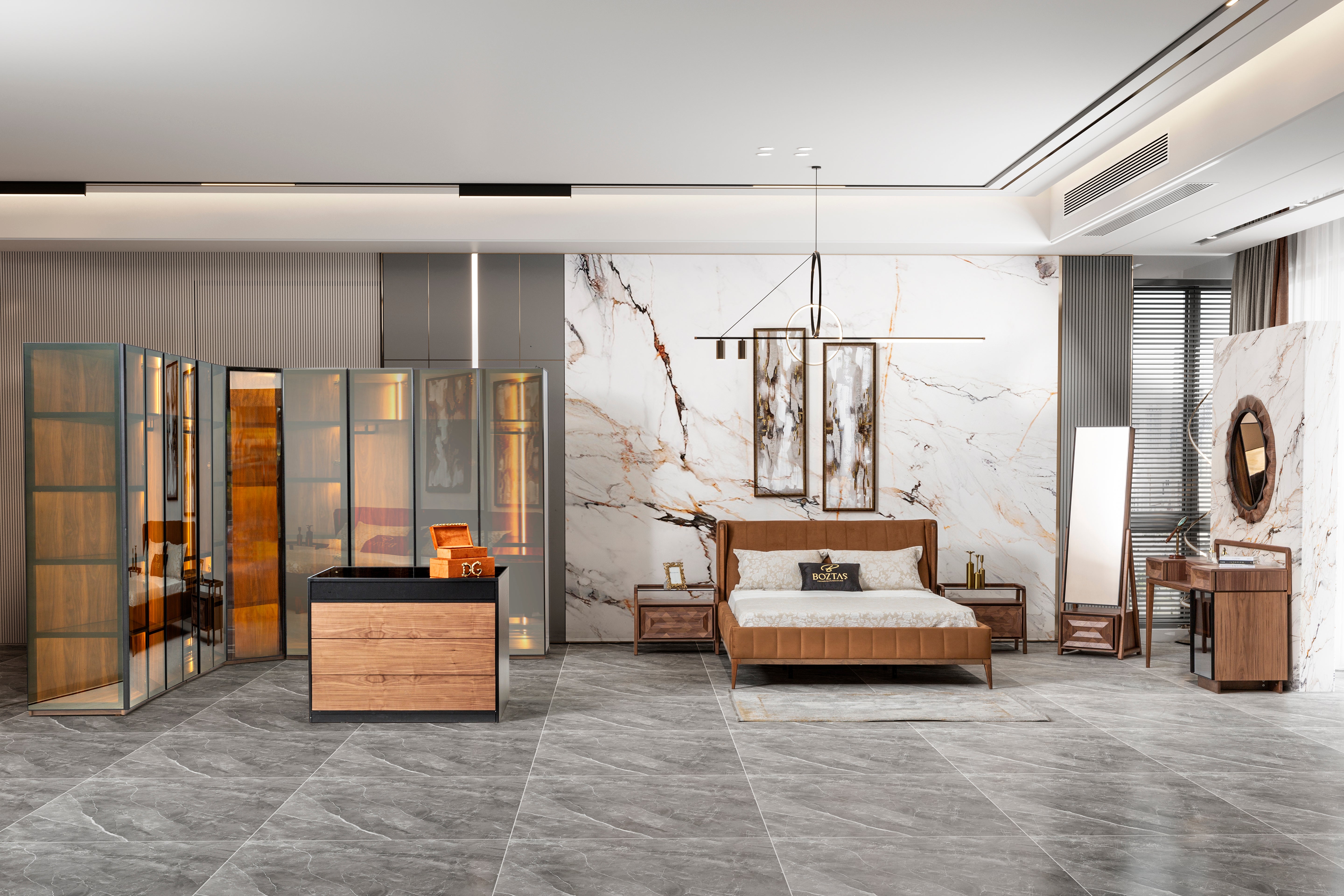 Maserati-themed bedroom set by Netline Home Interior featuring a modern bed, matching nightstands, and stylish decor elements.