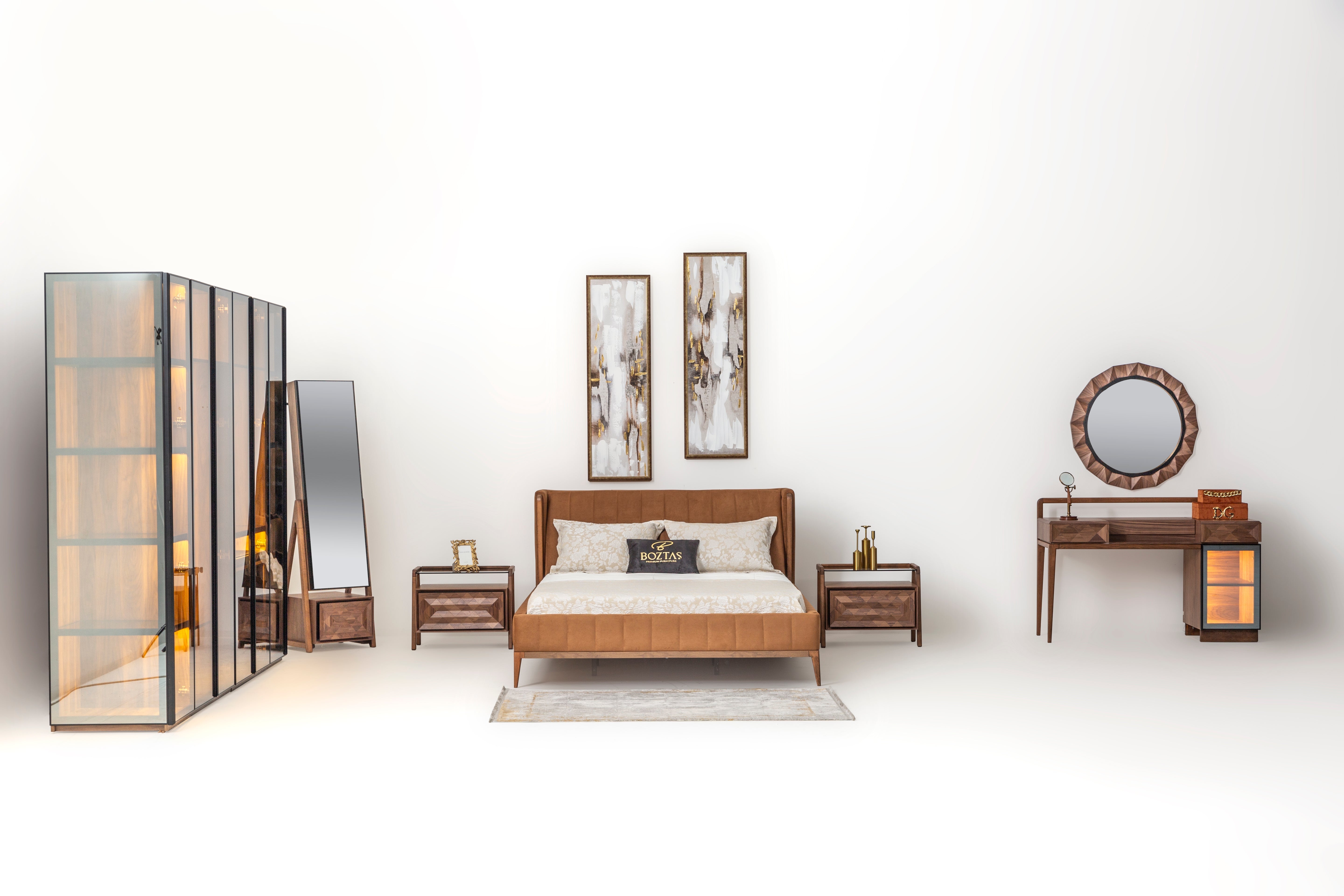 Netline Home Interior Maserati bedroom set showing a stylish, modern bedroom with matching bed, nightstands, and decor in a contemporary design.