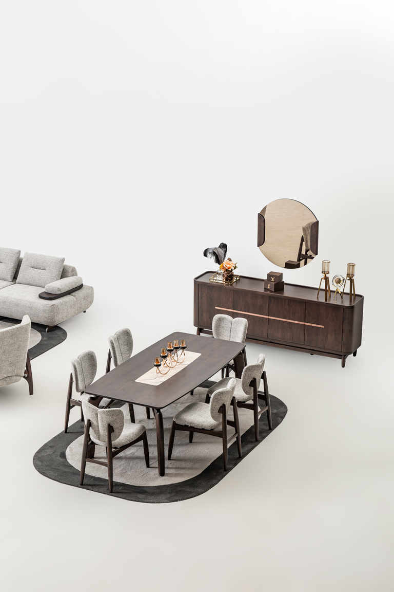 Camaro dining table with matching chairs from Netline Home Interior, stylish family dining set in a modern design.