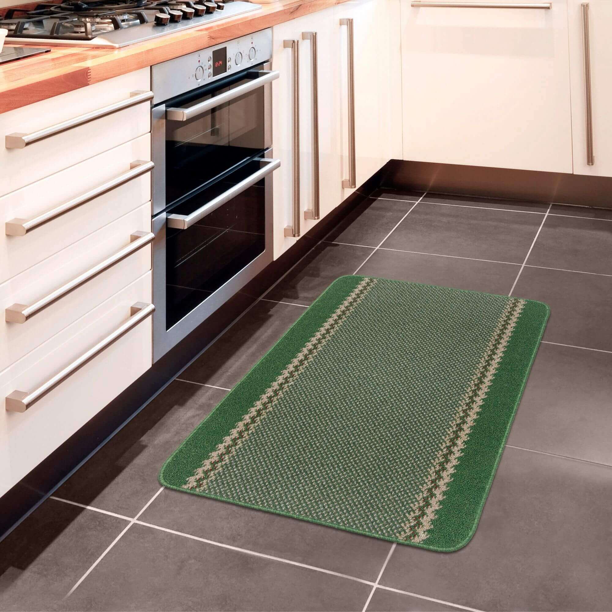 Washable Designer Bordered Green Rug | 116Gr