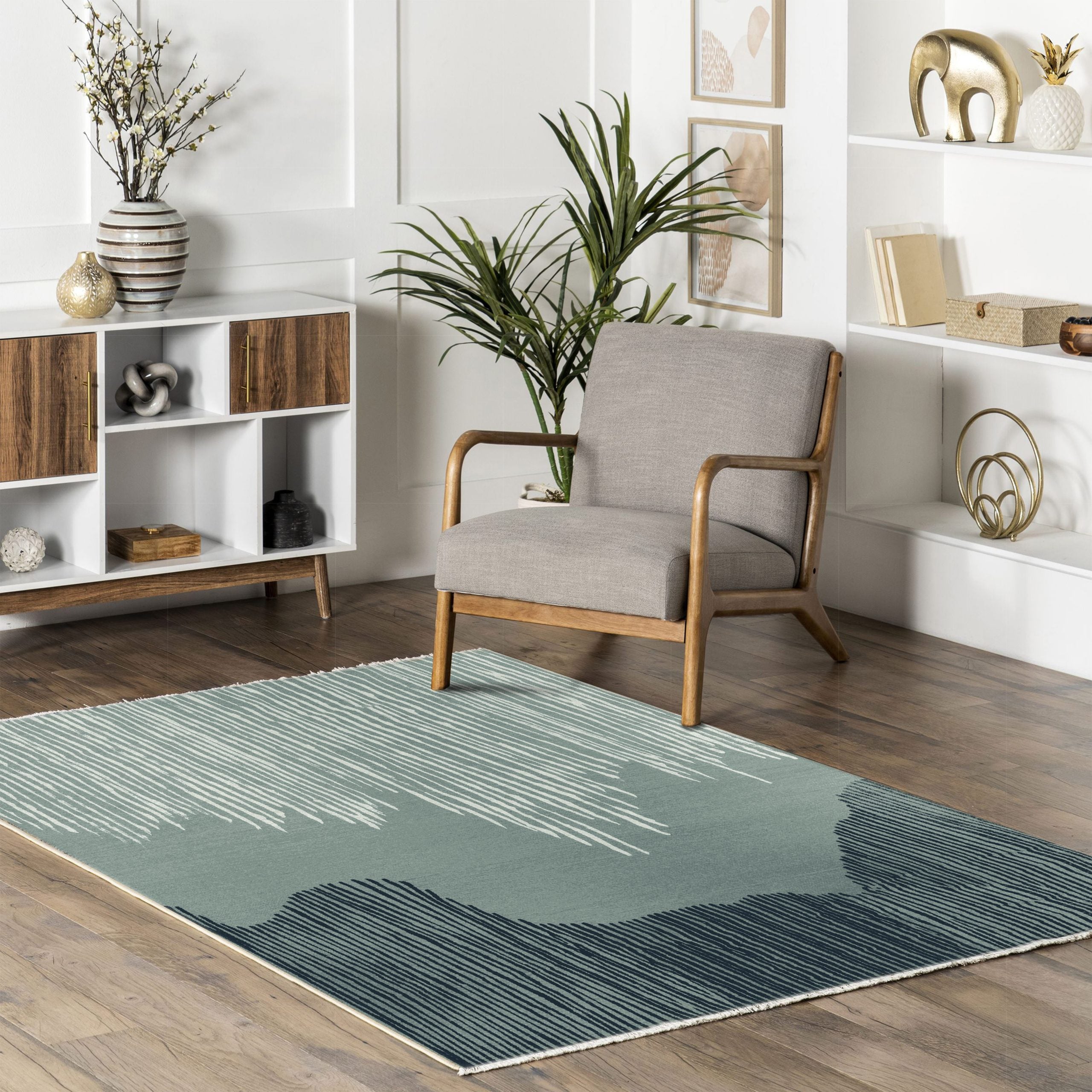 Netline Home Green Khaki Modern Machine Washable Chenille Rug Design NH7081 - Gallery Image 8 - Netline Home