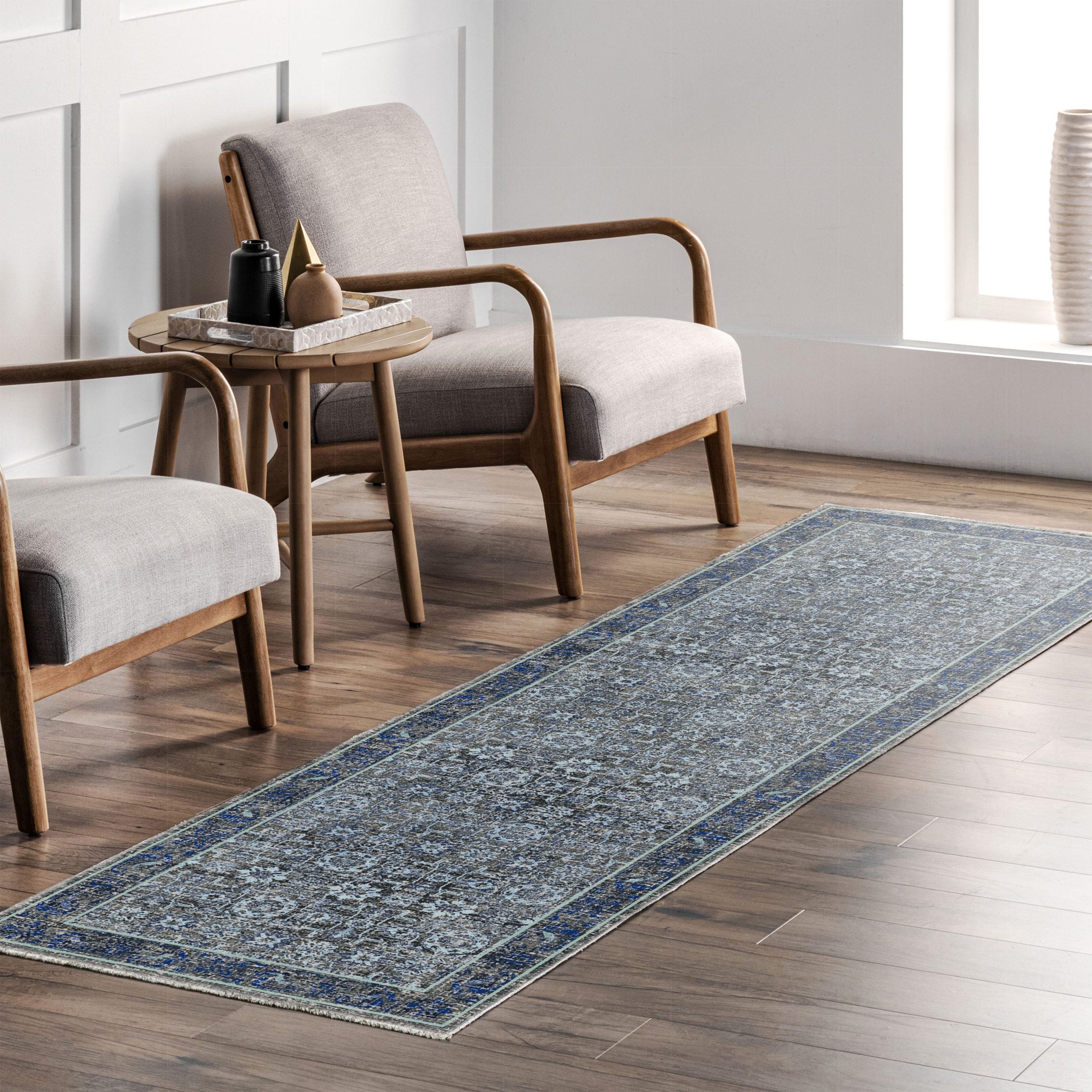 Netline Home Blue Navy Classic Vintage Machine Washable Chenille Rug Design NH7082 - Gallery Image 7 - Netline Home