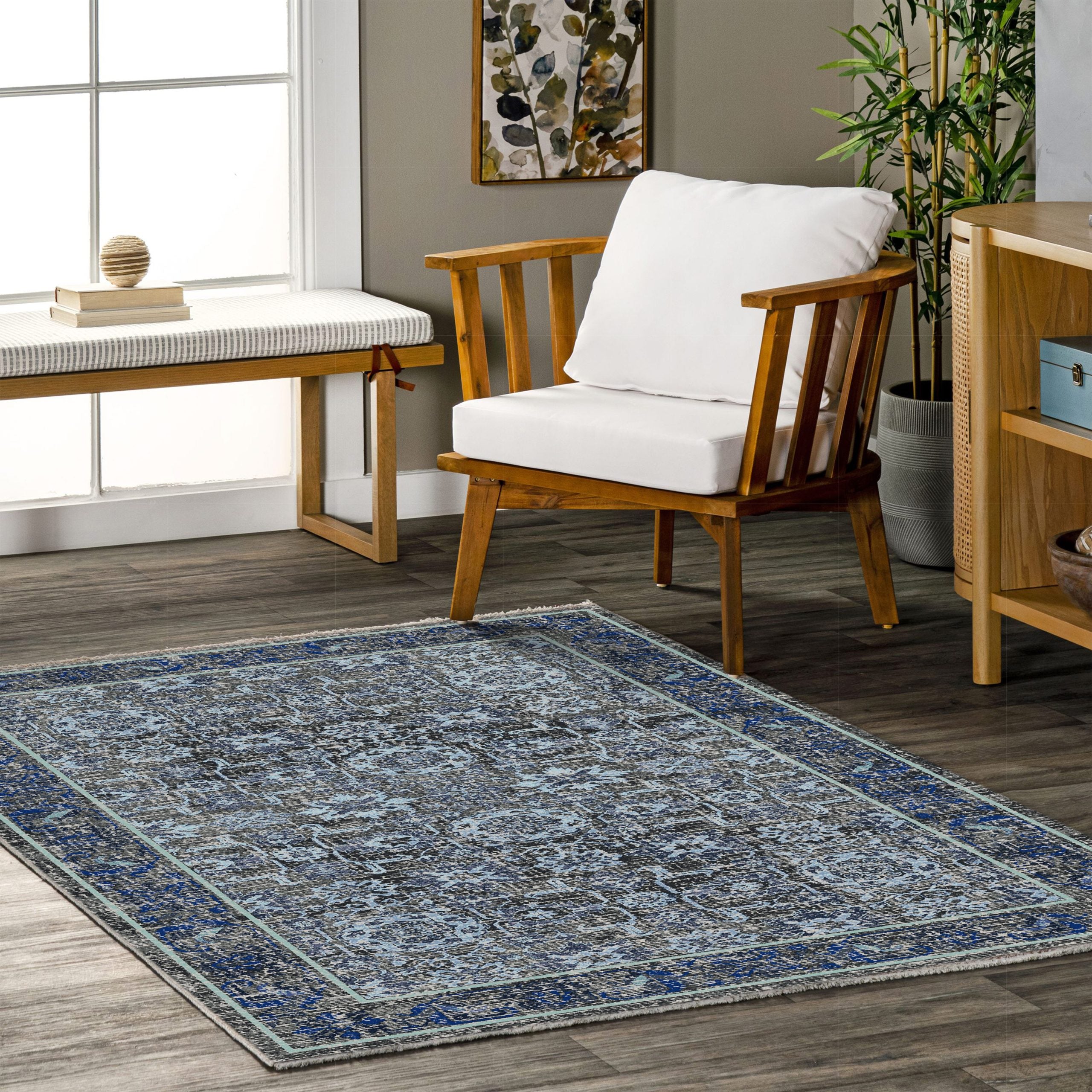 Netline Home Blue Navy Classic Vintage Machine Washable Chenille Rug Design 2226-02 - Gallery Image 5 - Netline Home