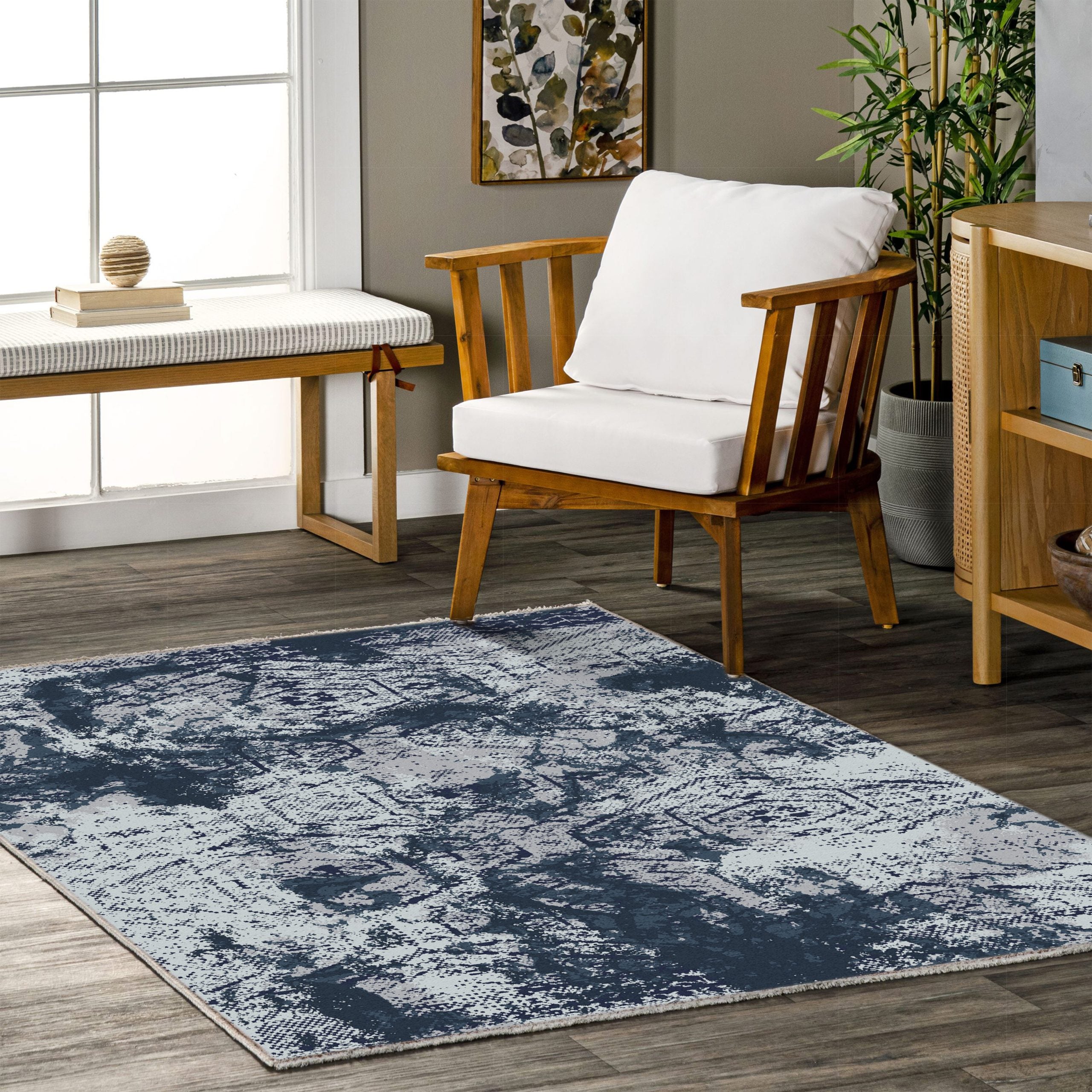 Netline Home Blue Navy Modern Machine Washable Chenille Rug Design NH7087 - Gallery Image 5 - Netline Home