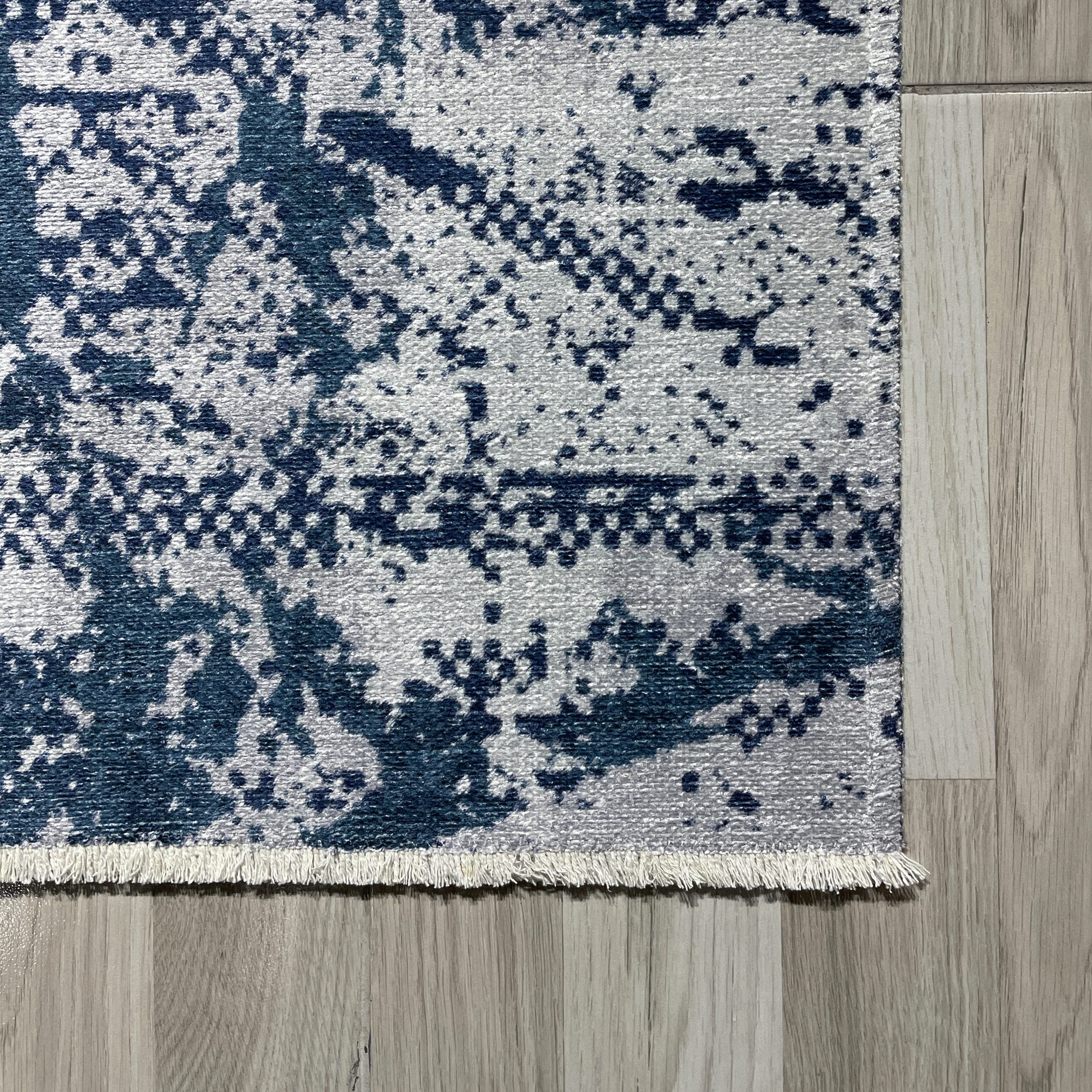 Netline Home Blue Navy Modern Machine Washable Chenille Rug Design NH7087 - Detailed Photoshoot - Netline Home