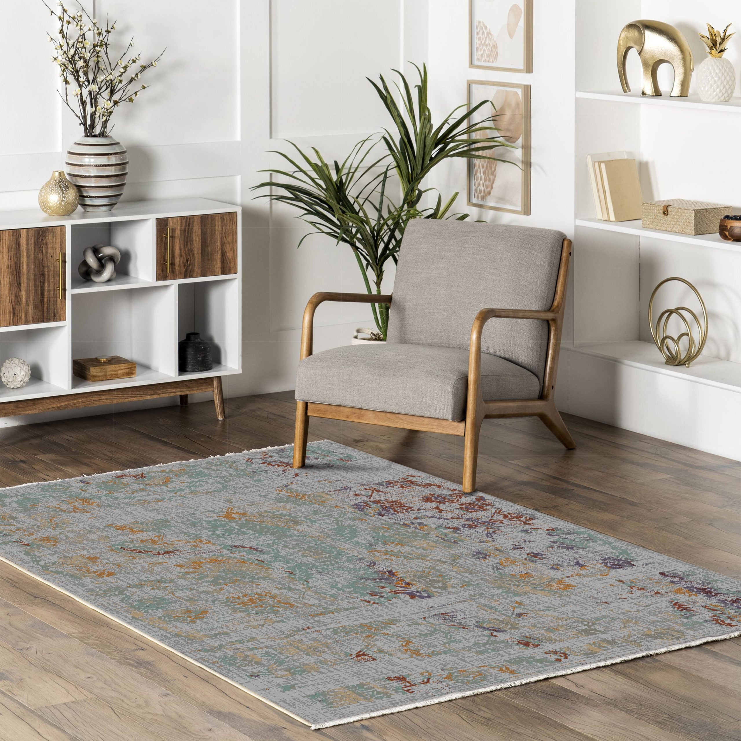 Netline Home Gray Silver Green Khaki Modern Machine Washable Chenille Rug Design 2258-02 - Gallery Image 8 - Netline Home
