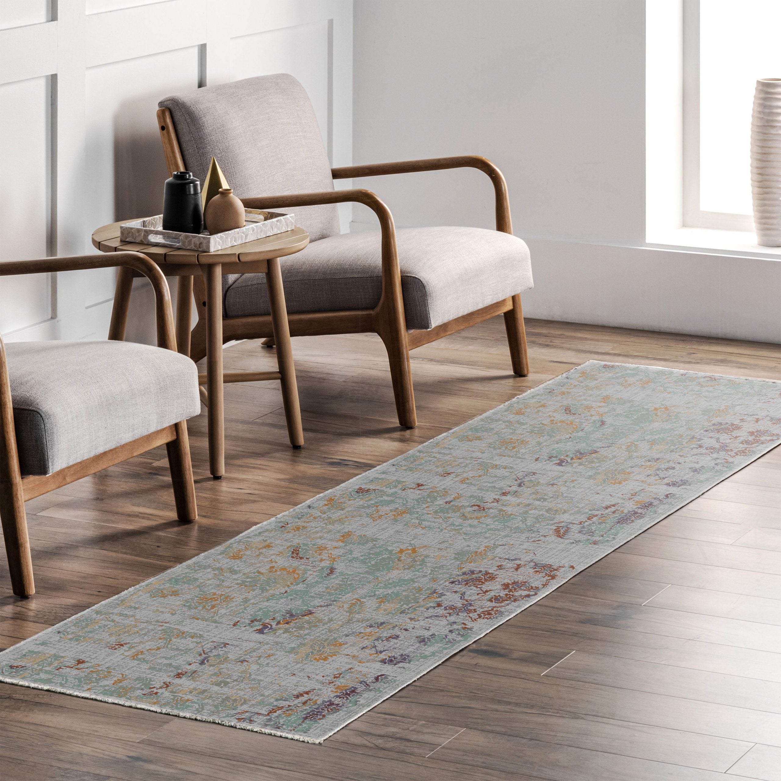 Netline Home Gray Silver Green Khaki Modern Machine Washable Chenille Rug Design 2258-02 - Gallery Image 7 - Netline Home