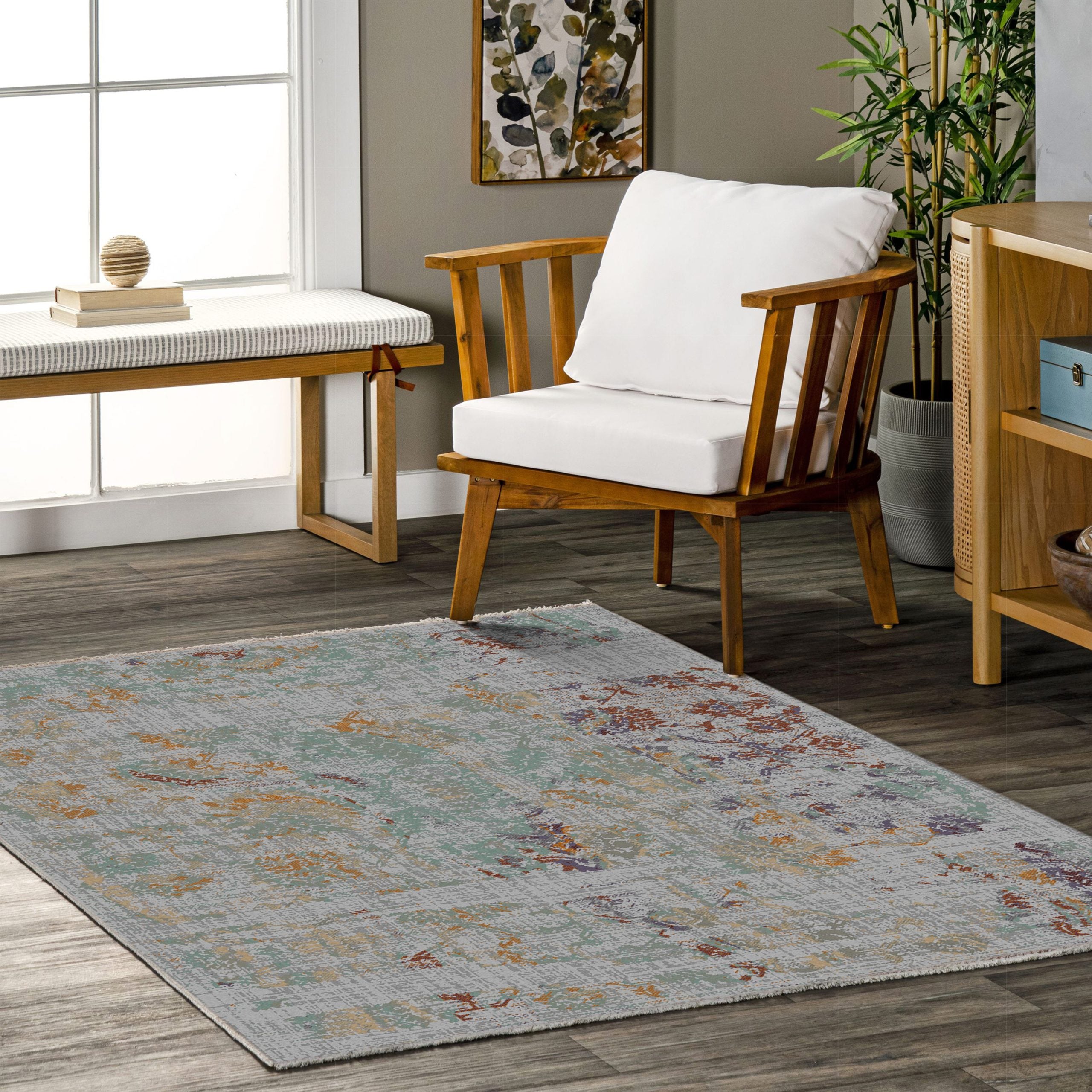 Netline Home Gray Silver Green Khaki Modern Machine Washable Chenille Rug Design NH7088 - Gallery Image 5 - Netline Home
