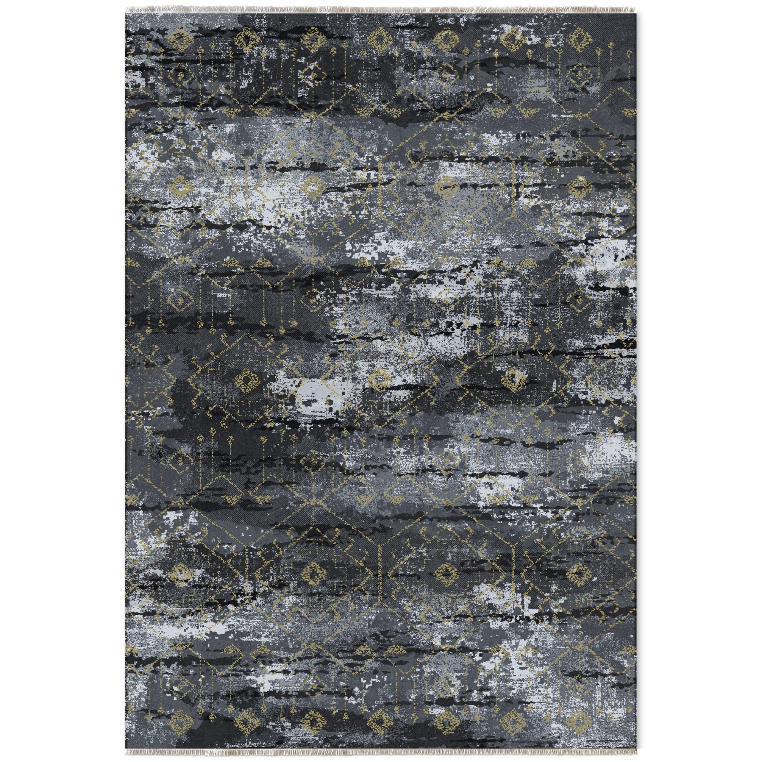 Netline Home Yellow Gold Black Anthracite Modern Machine Washable Chenille Rug Design NH7090 - Hilltop Photoshoot - Netline Home