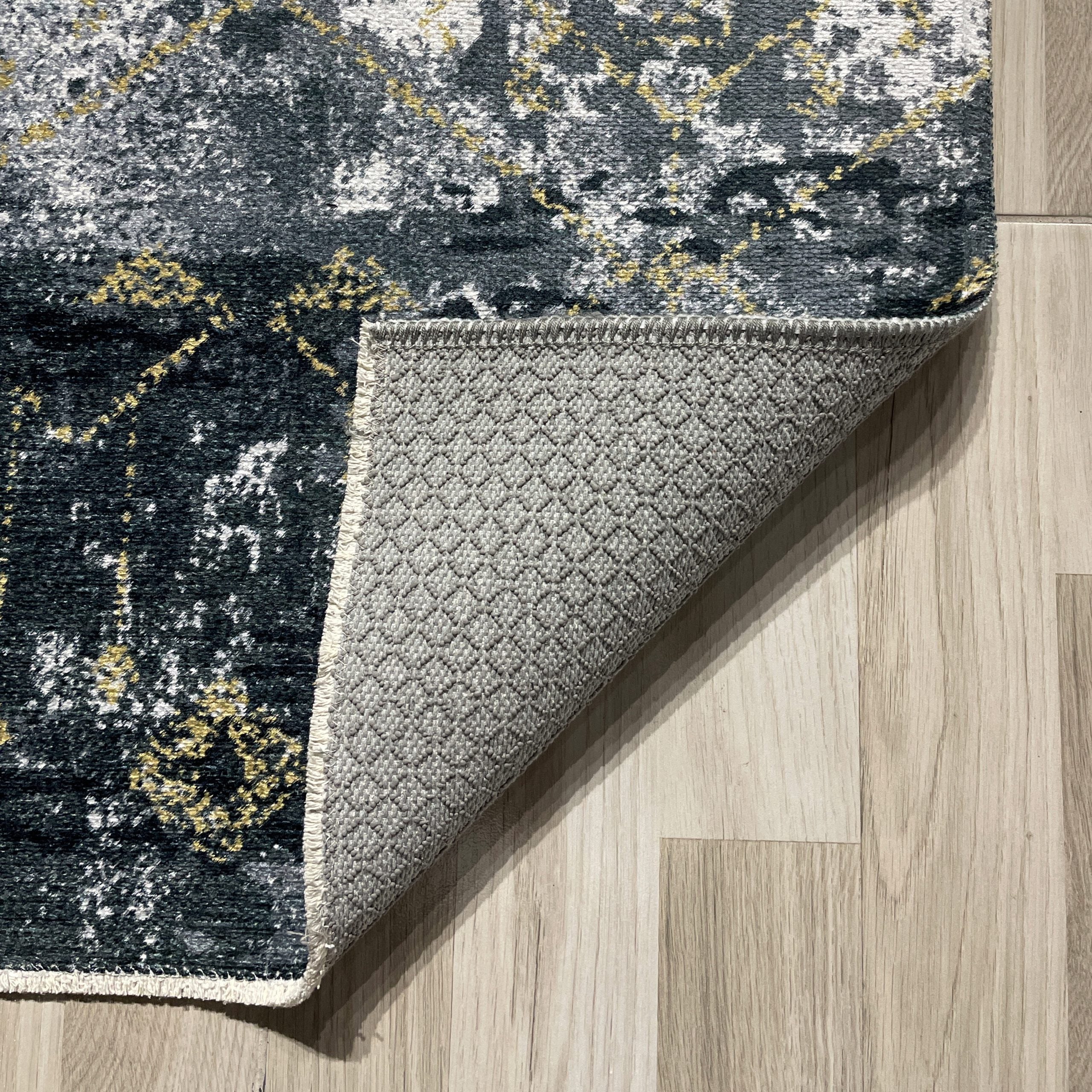 Netline Home Yellow Gold Black Anthracite Modern Machine Washable Chenille Rug Design NH7090 - Gallery Image 3 - Netline Home