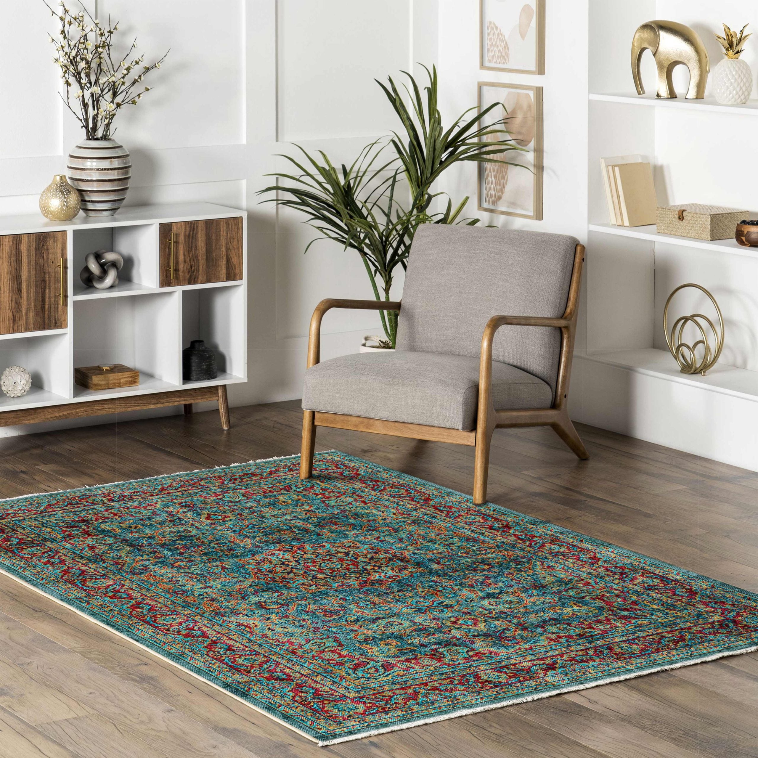 Netline Home Green Khaki Vintage Machine Washable Chenille Rug Design NH7105 - Gallery Image 8 - Netline Home