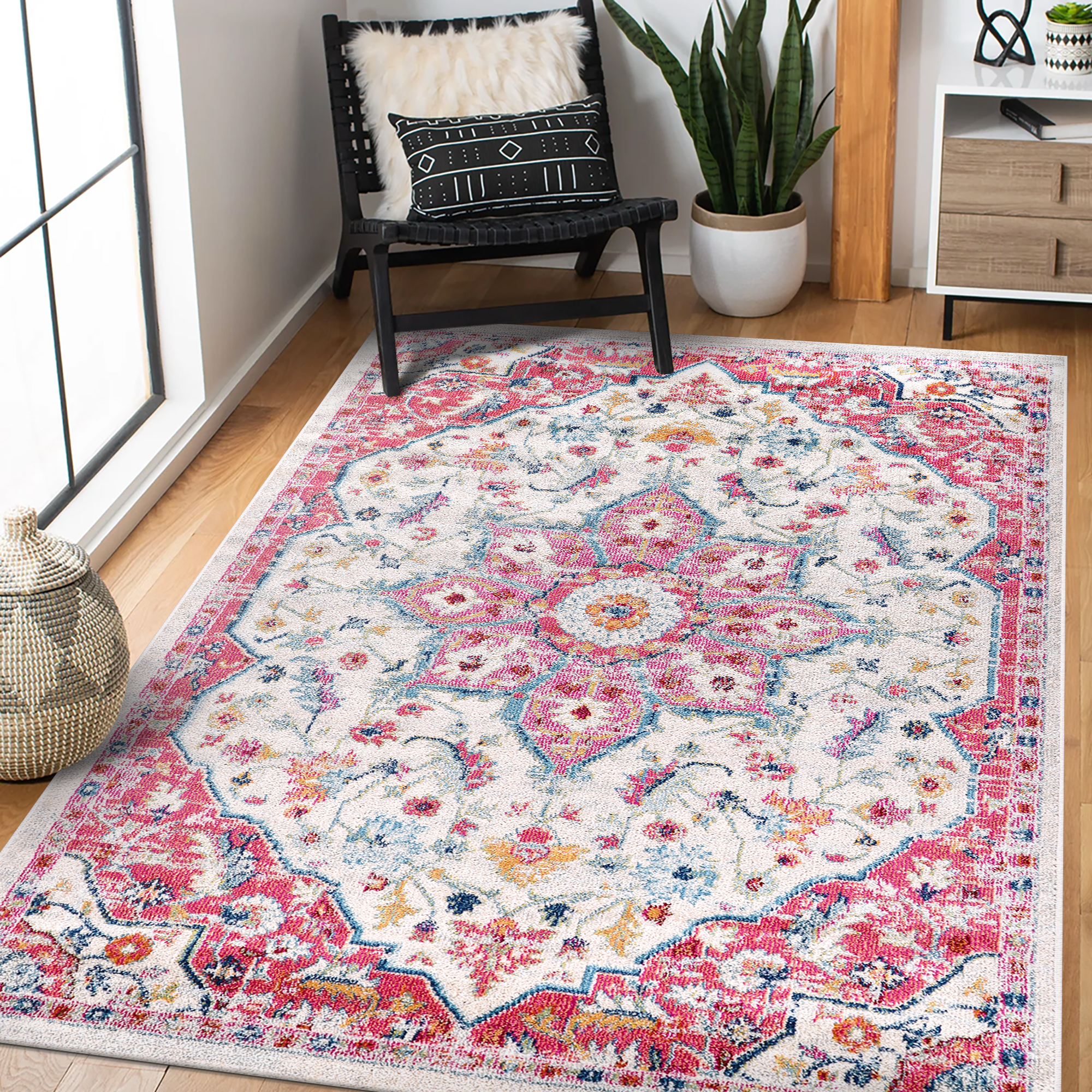 Vintage Area Rug 7665 – Pink Medallion Boho
