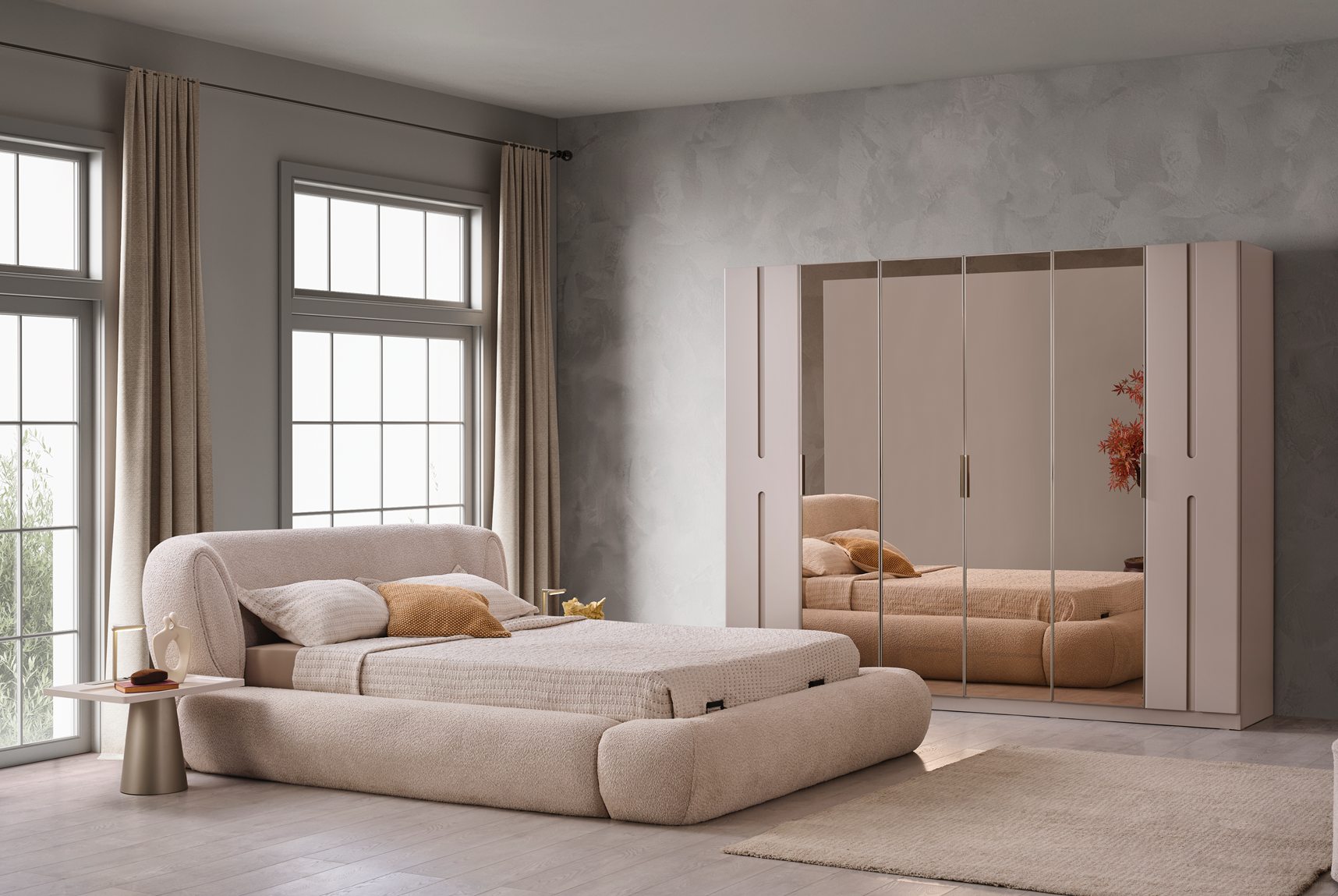 Netline Home Interior Vegas Bedroom Set featuring a modern bed frame, matching nightstands, and stylish bedroom furniture.