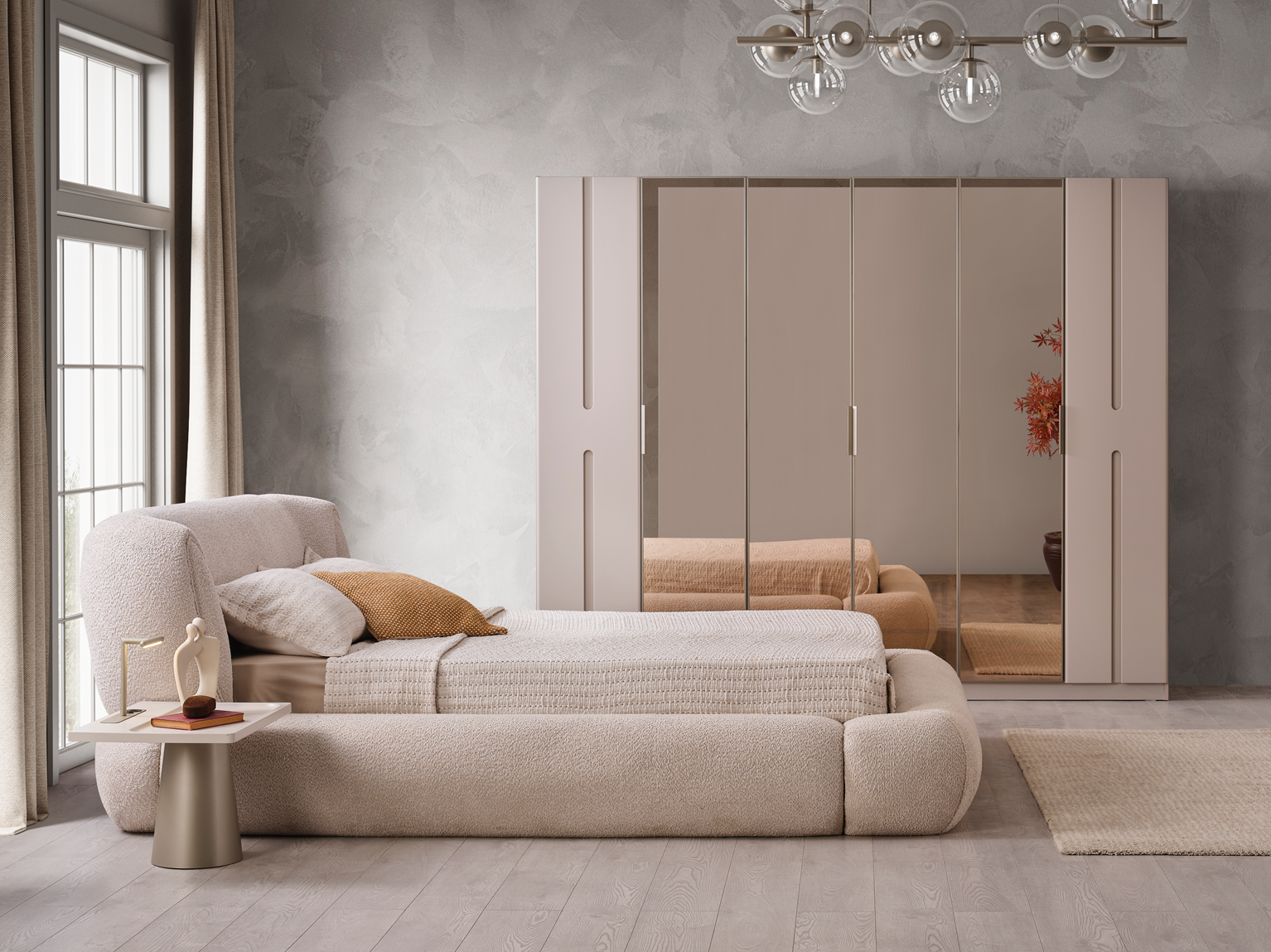 Netline Home Interior Vegas Bedroom Set featuring a stylish bed, matching nightstands, and coordinated bedroom furniture.