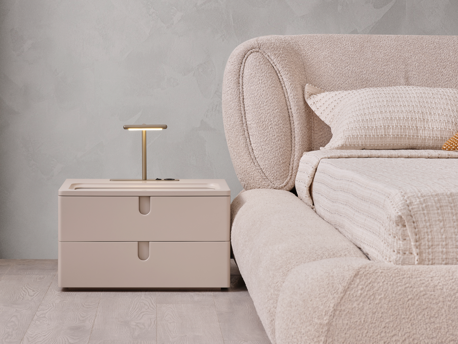 Netline Home Interior Vegas Bedroom Set with bed frame, matching nightstands, and dresser in a modern bedroom style