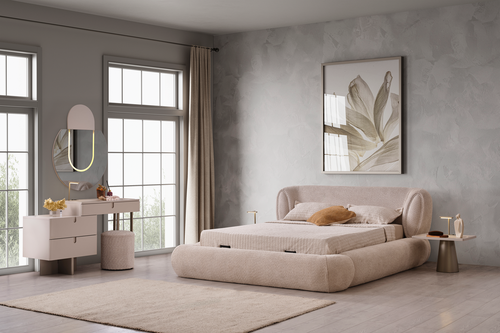 Netline Home Interior Vegas Bedroom Set featuring a modern bed frame, matching nightstands, and stylish bedroom decor.